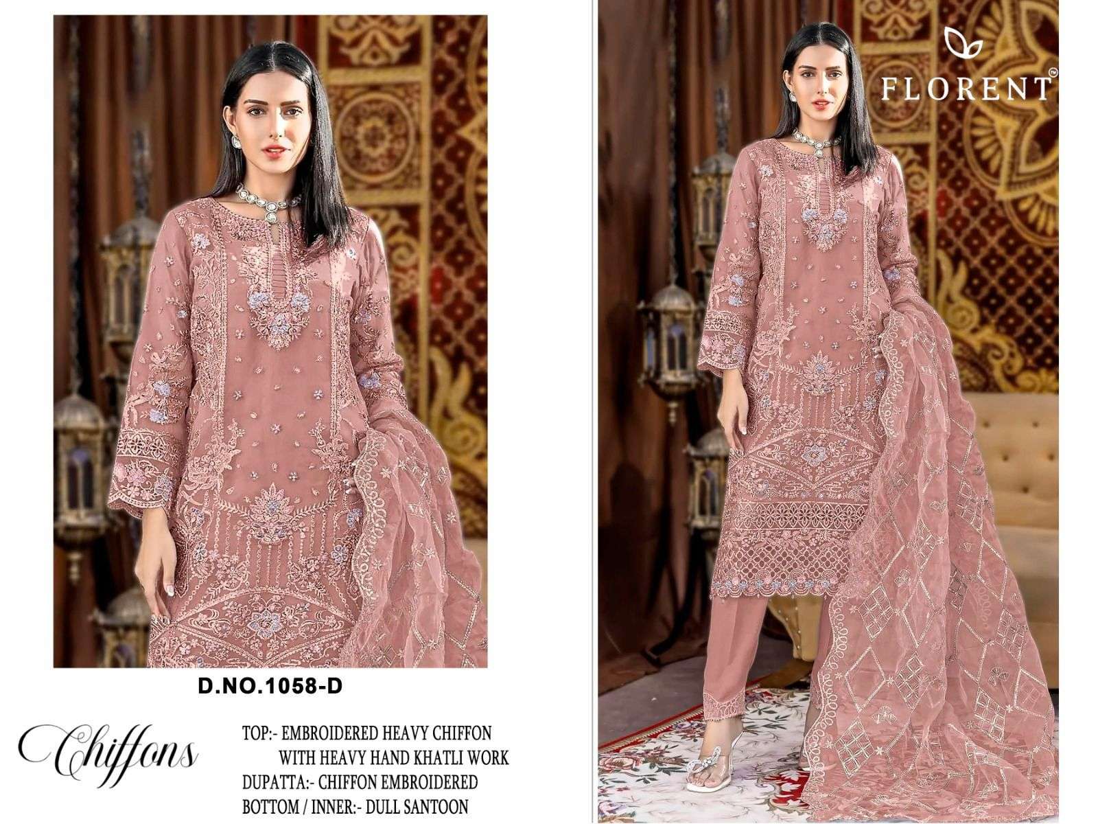 FLORENT D NO 1058 CHIFFON HEAVY EMBROIDERED DESIGNER WORK PAKISTANI SUIT