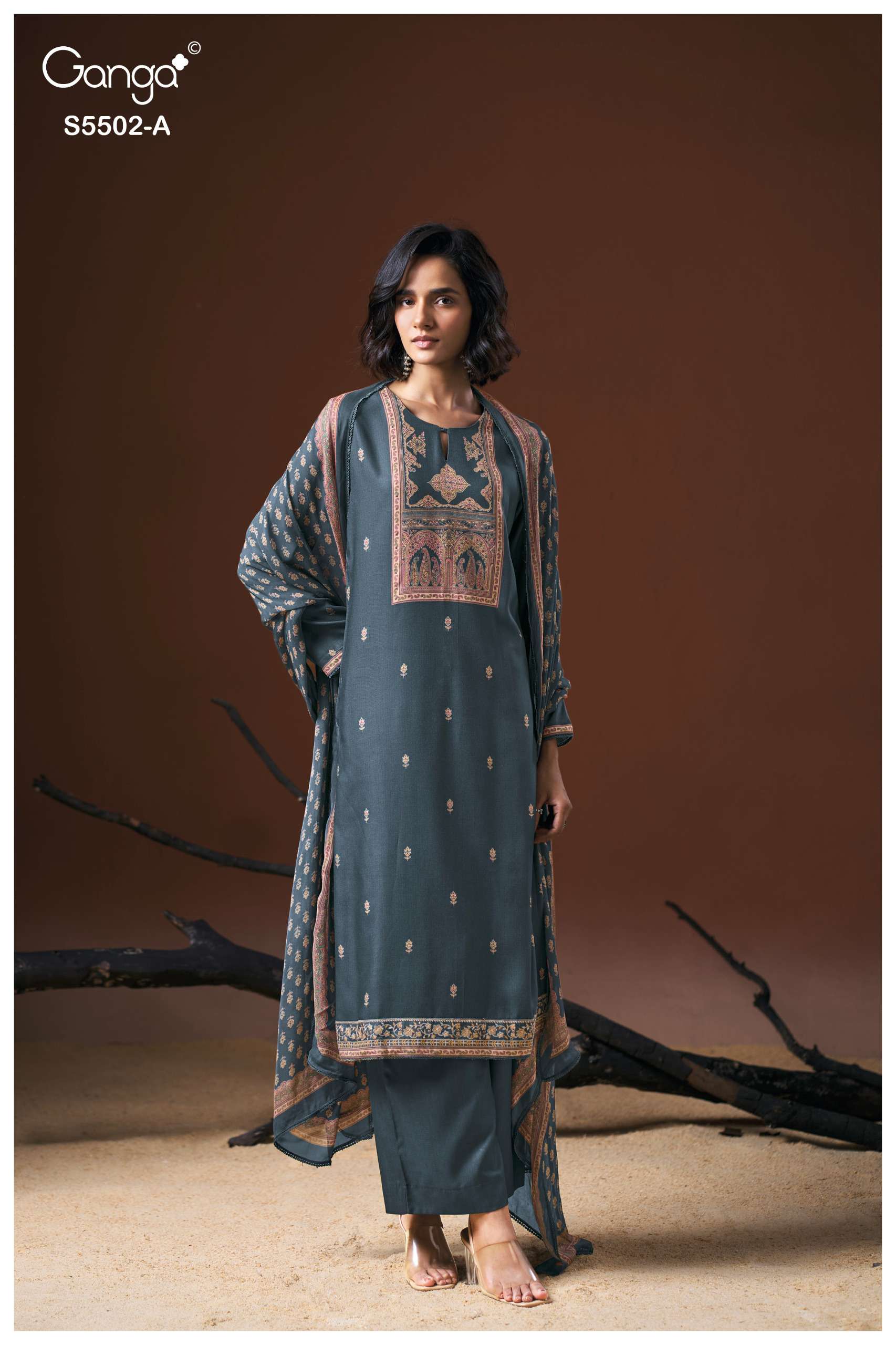 GANGA GAEVA 5502 PASHMINA EMBROIDERY DESIGNER WORK TRADITIONAL WEAR LOOK LADIES SUIT 