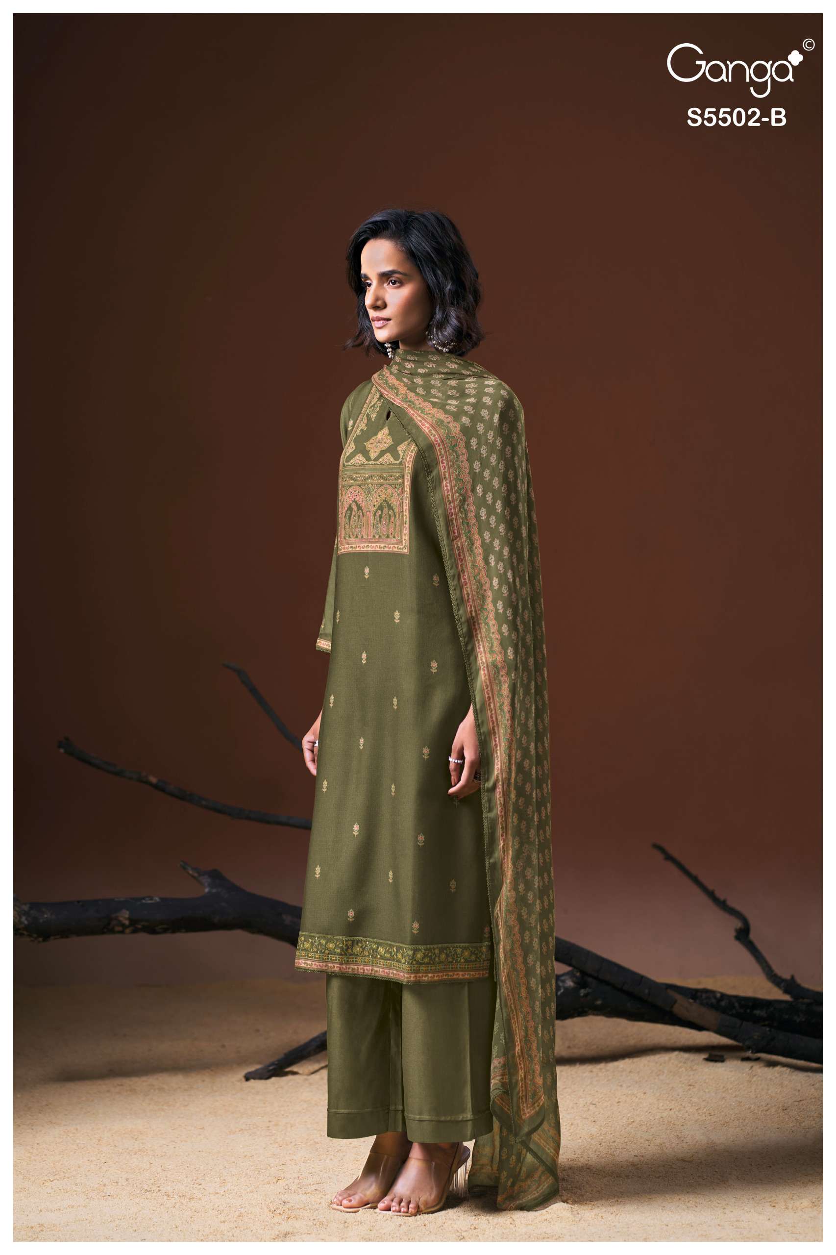 GANGA GAEVA 5502 PASHMINA EMBROIDERY DESIGNER WORK TRADITIONAL WEAR LOOK LADIES SUIT 