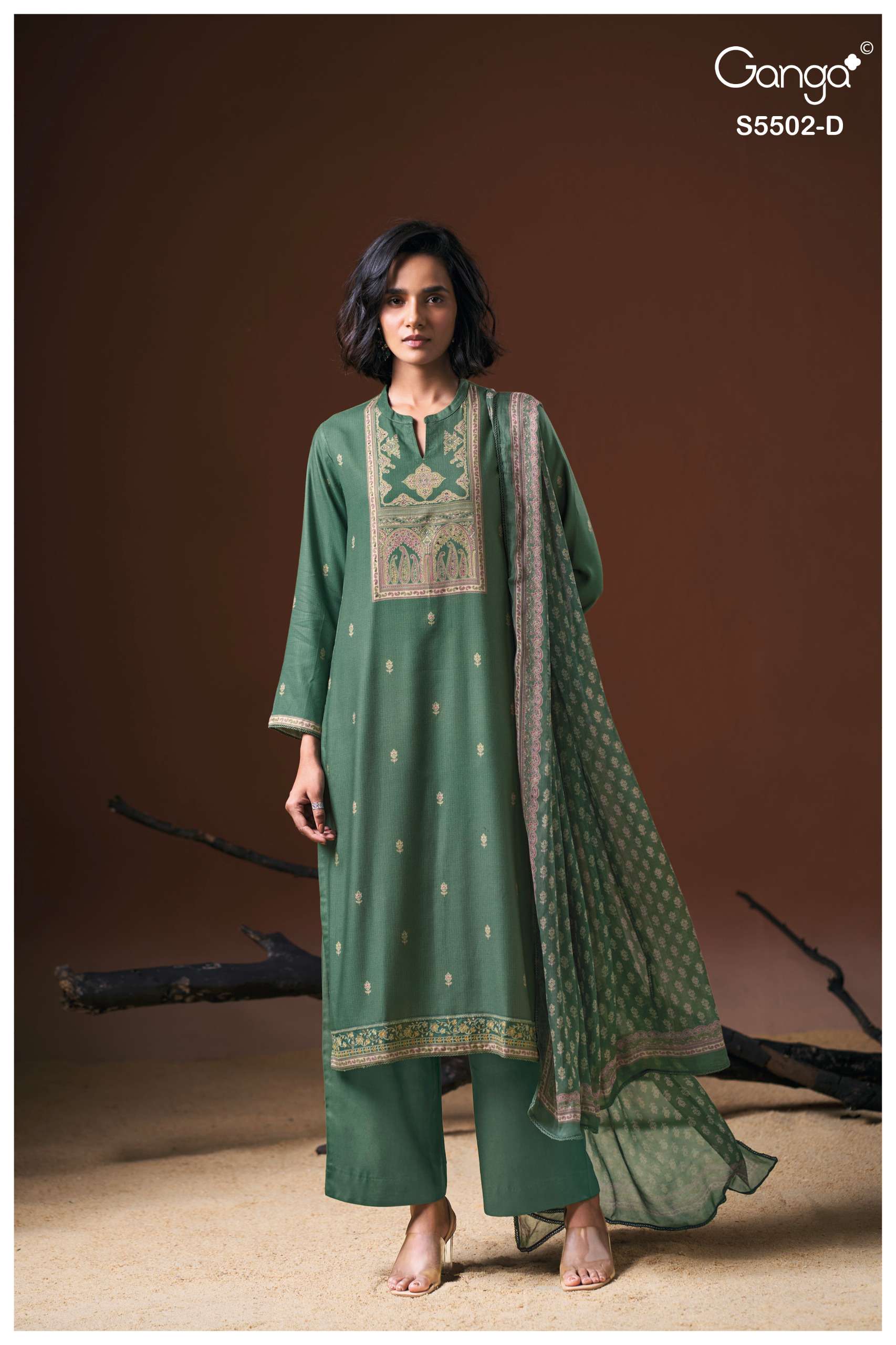 GANGA GAEVA 5502 PASHMINA EMBROIDERY DESIGNER WORK TRADITIONAL WEAR LOOK LADIES SUIT 