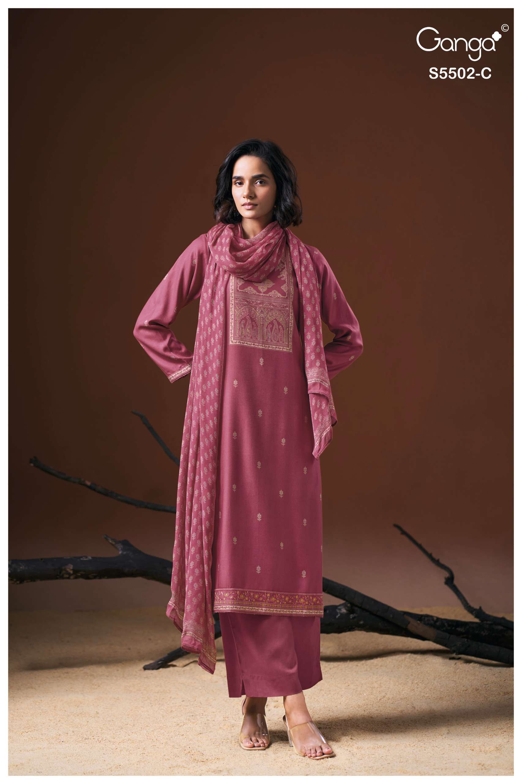 GANGA GAEVA 5502 PASHMINA EMBROIDERY DESIGNER WORK TRADITIONAL WEAR LOOK LADIES SUIT 