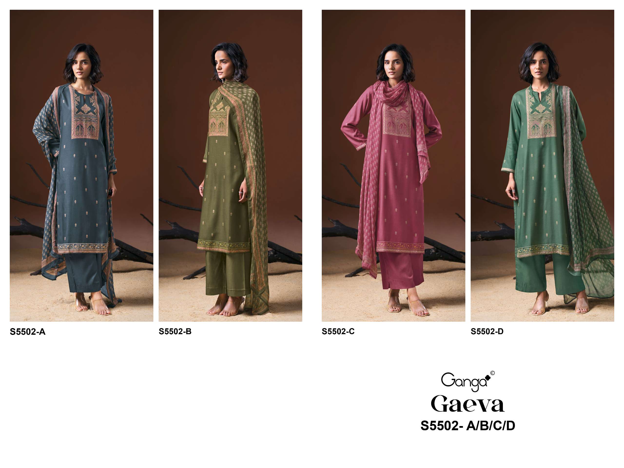 GANGA GAEVA 5502 PASHMINA EMBROIDERY DESIGNER WORK TRADITIONAL WEAR LOOK LADIES SUIT 
