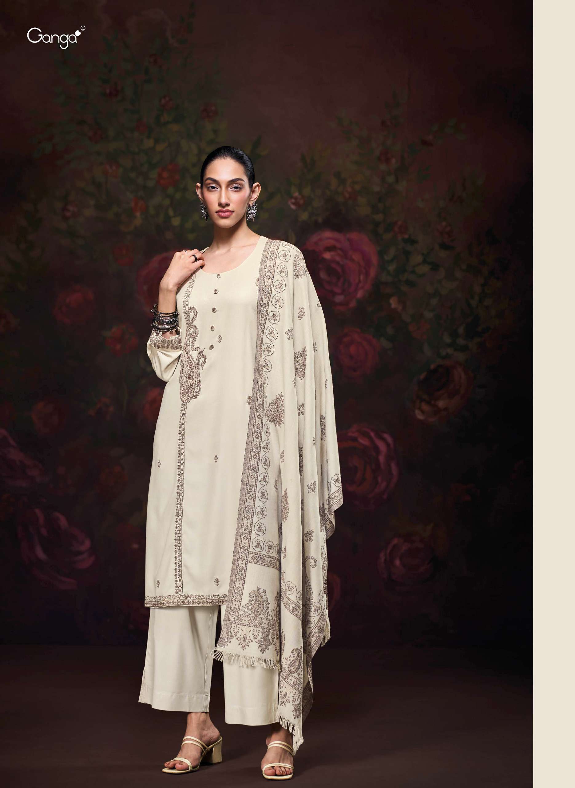 GANGA IKTARA PASHMINA EMBROIDERY DESIGNER WORK TRADITIONAL WEAR SUIT