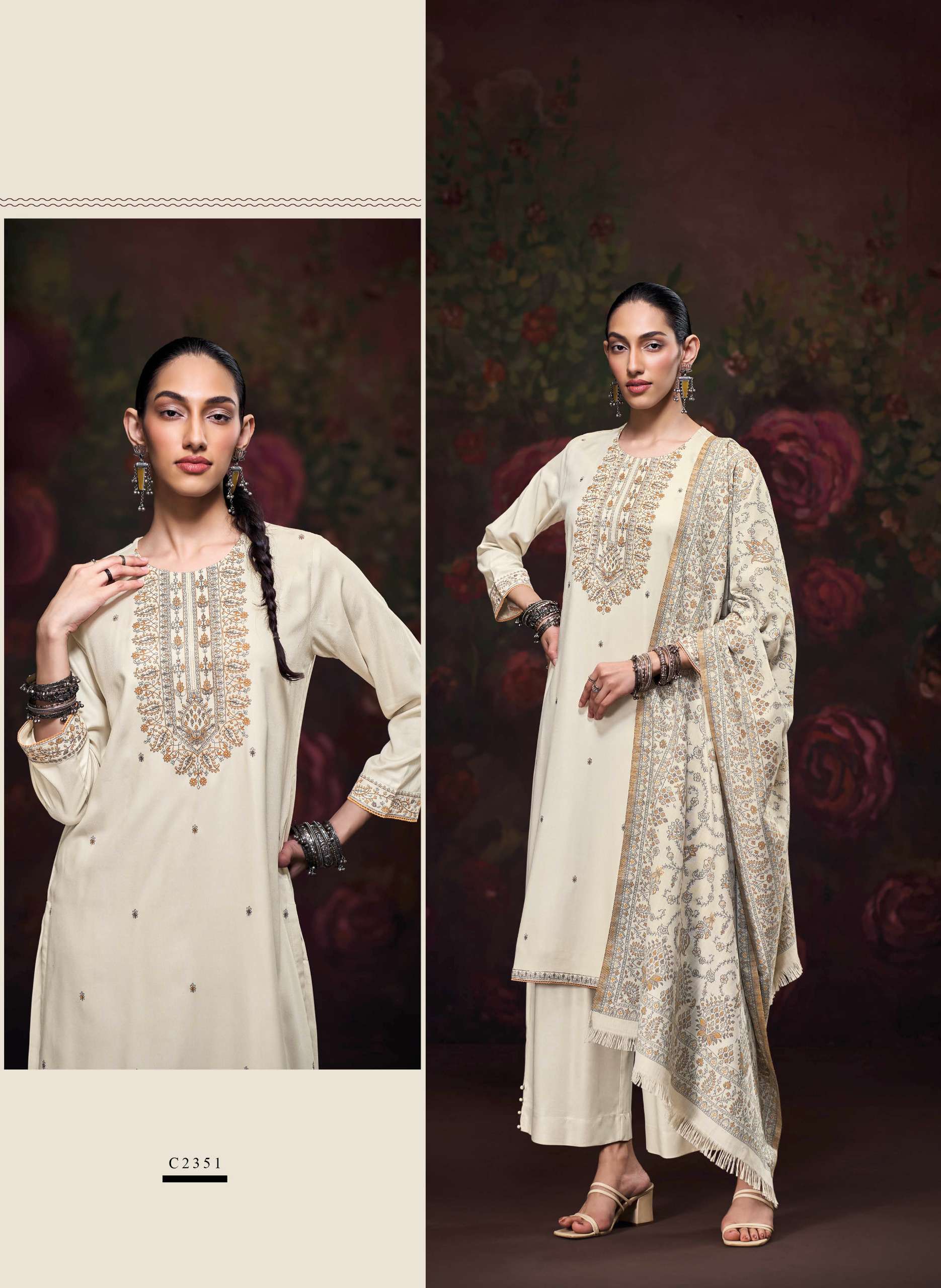 GANGA IKTARA PASHMINA EMBROIDERY DESIGNER WORK TRADITIONAL WEAR SUIT