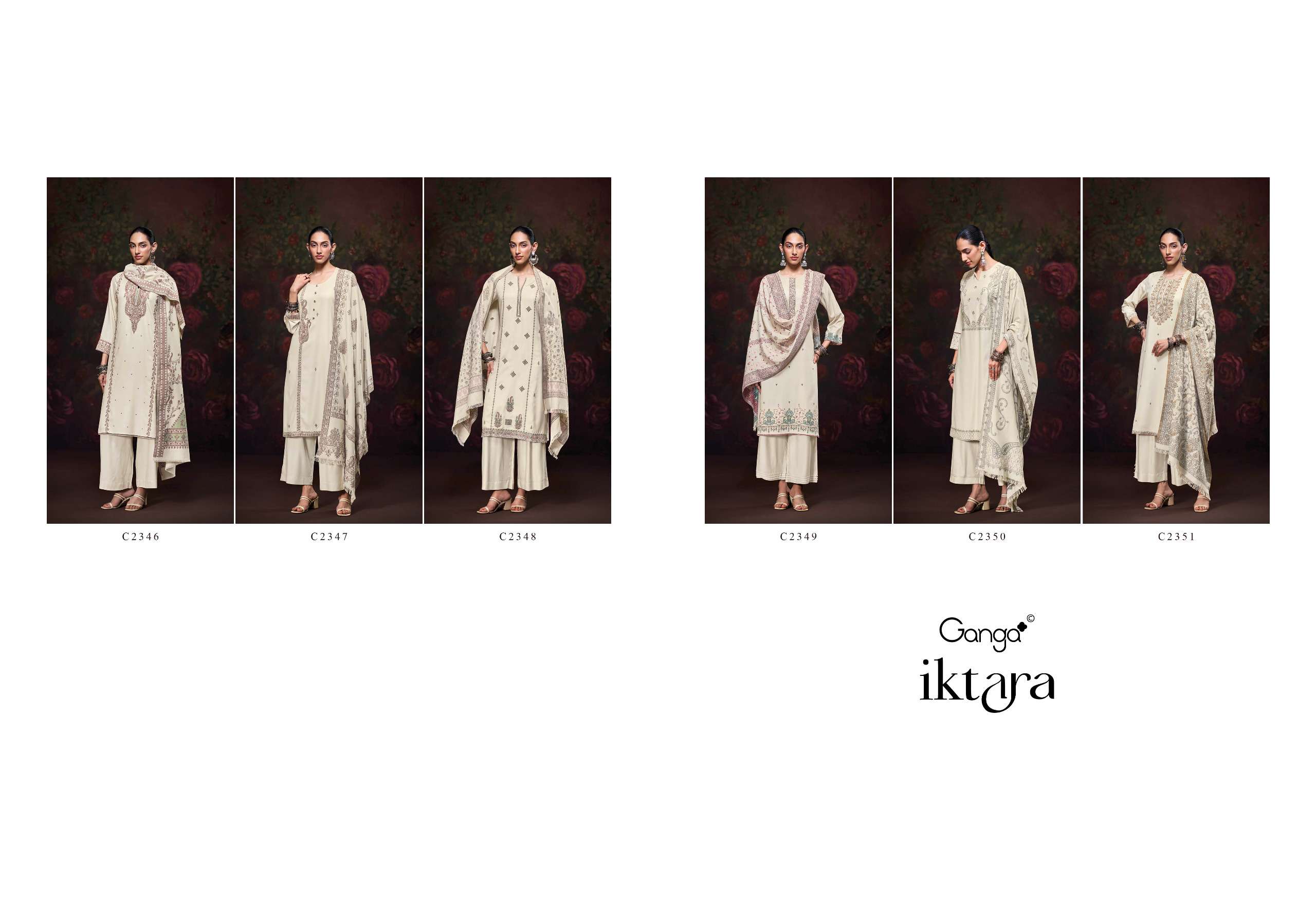 GANGA IKTARA PASHMINA EMBROIDERY DESIGNER WORK TRADITIONAL WEAR SUIT