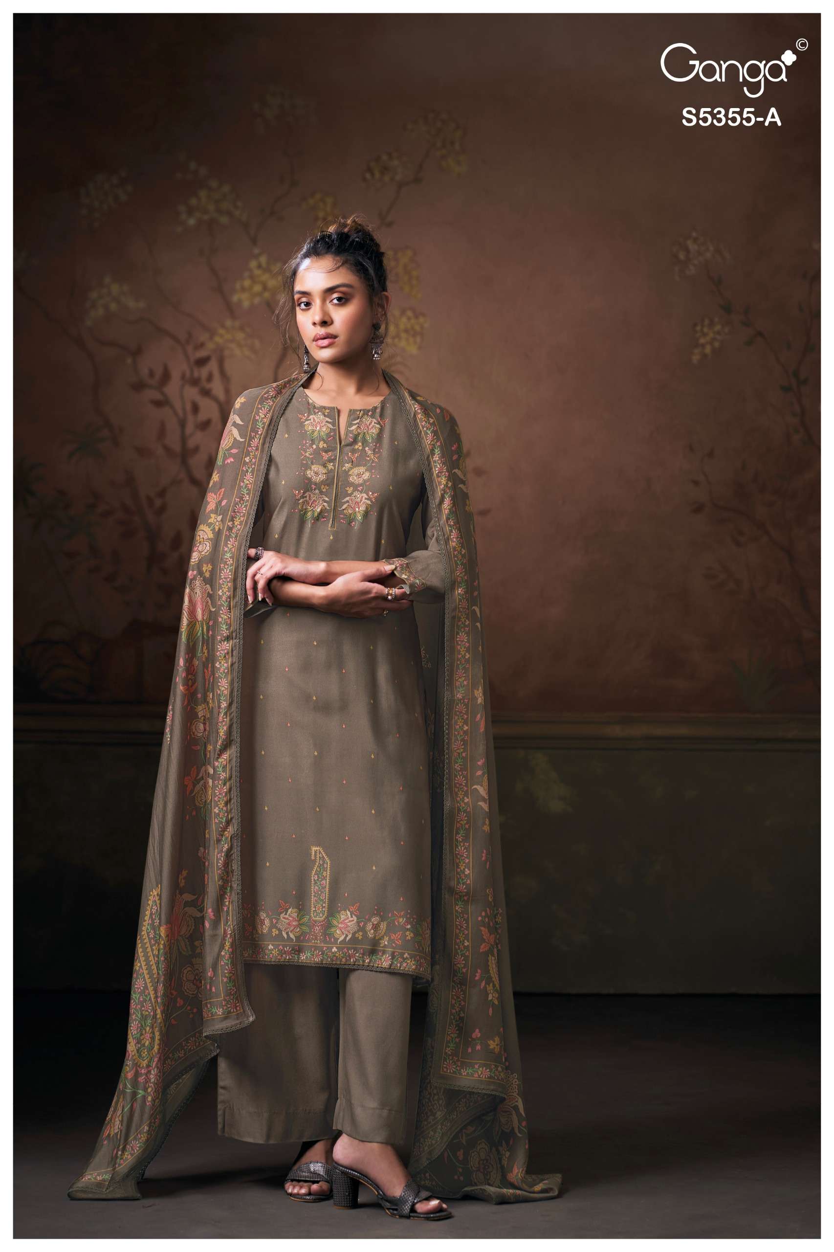 GANGA IRYESA 5355 WOOL PASHMINA PRINTED WITH EMBROIDERY WORK SUIT