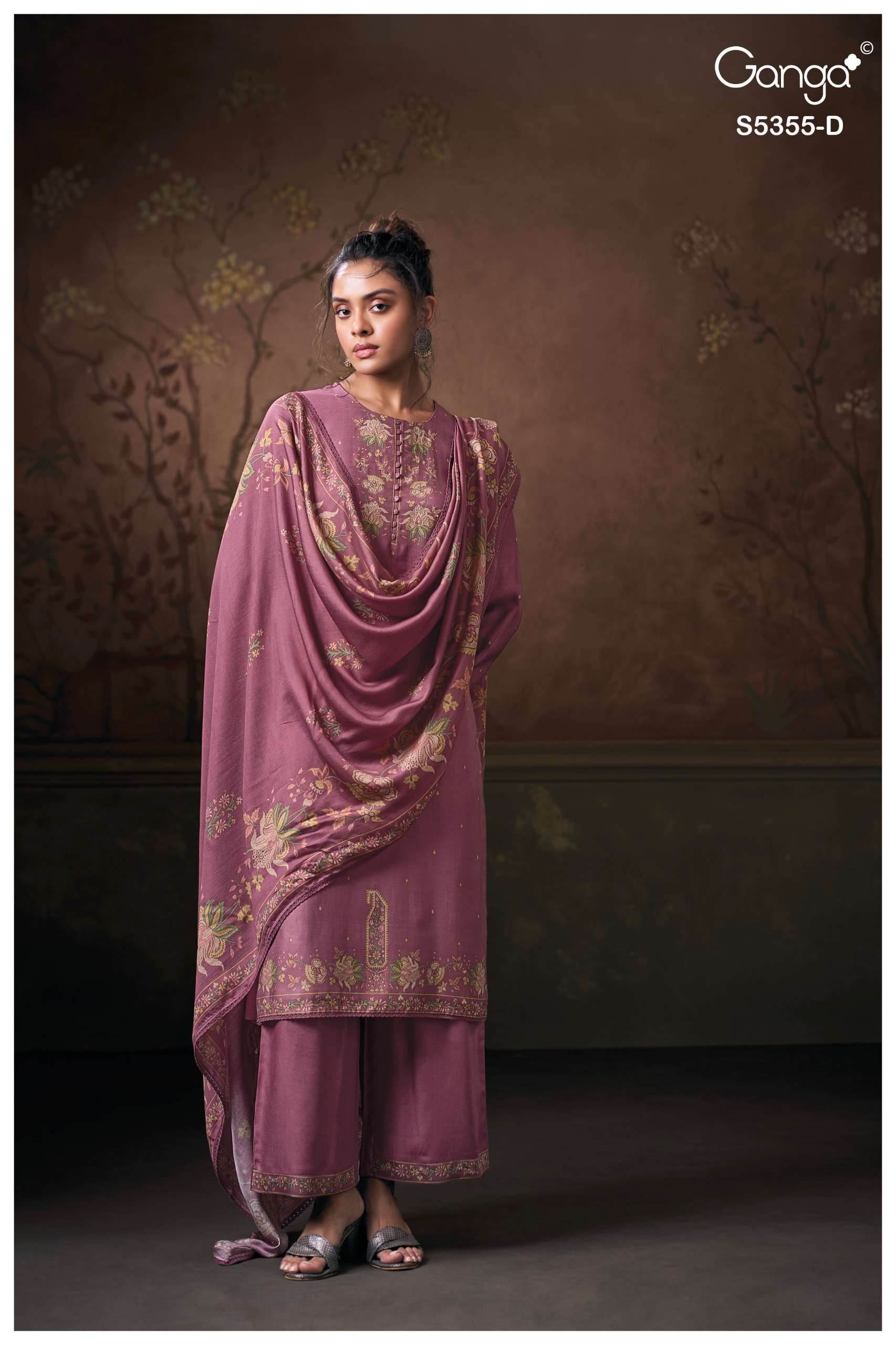 GANGA IRYESA 5355 WOOL PASHMINA PRINTED WITH EMBROIDERY WORK SUIT