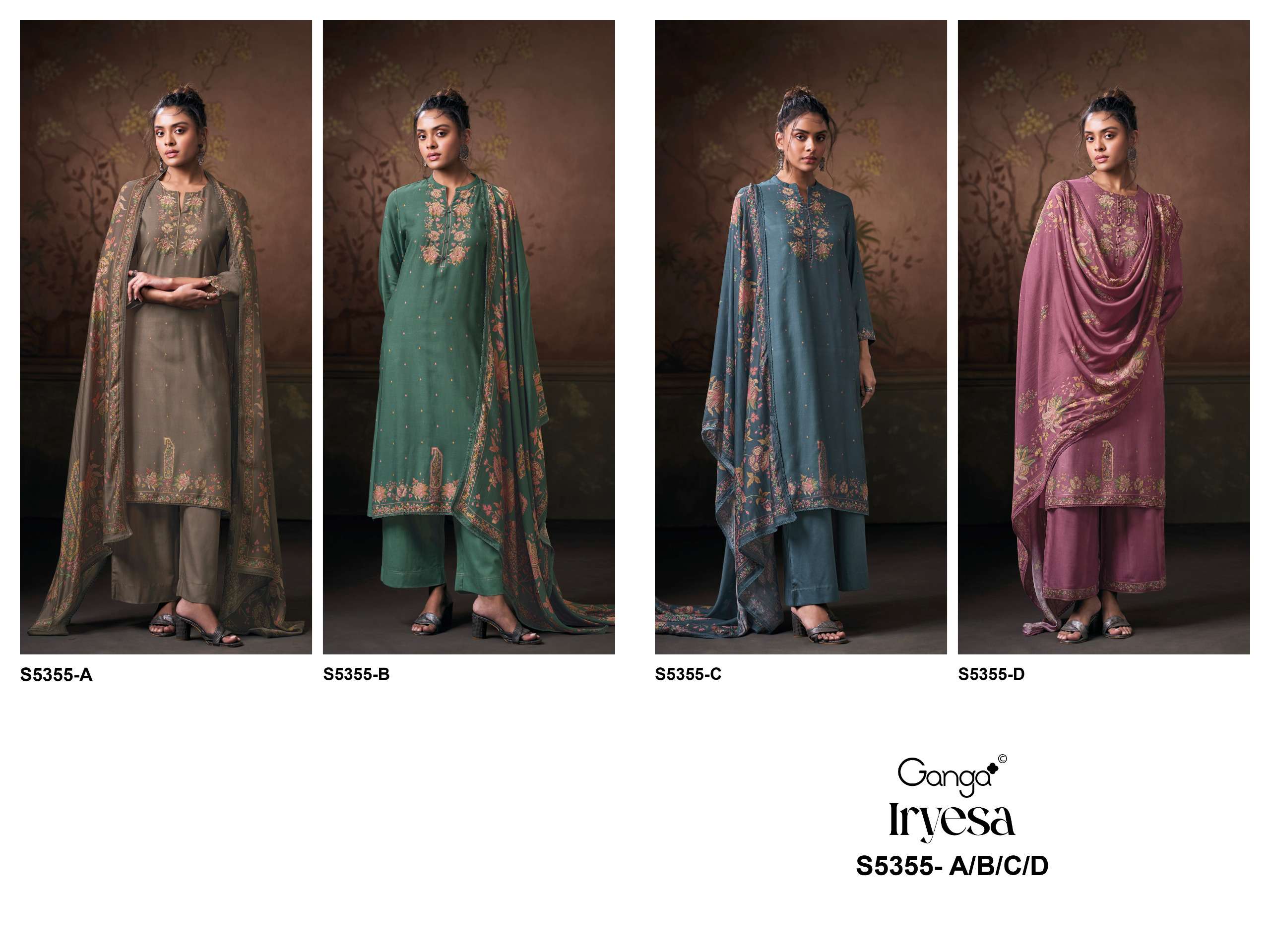 GANGA IRYESA 5355 WOOL PASHMINA PRINTED WITH EMBROIDERY WORK SUIT