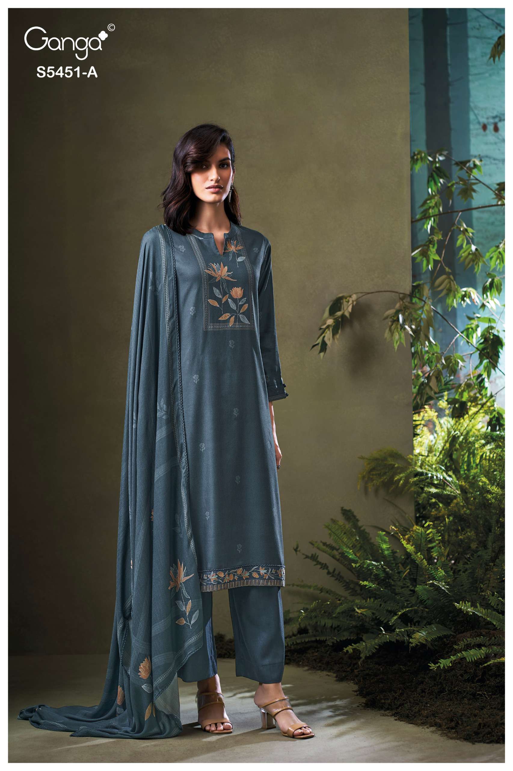 GANGA NASREEN 5451 WOOL PASHMINA PRINTED WITH DESIGNER WORK SUIT 