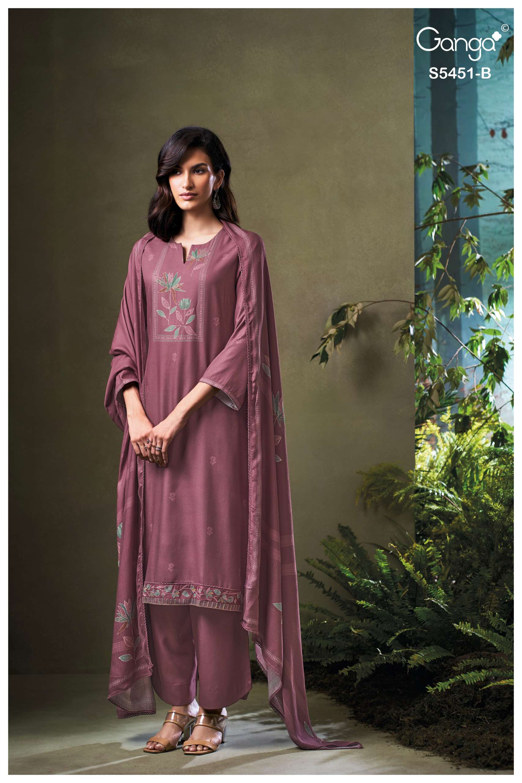 GANGA NASREEN 5451 WOOL PASHMINA PRINTED WITH DESIGNER WORK SUIT 