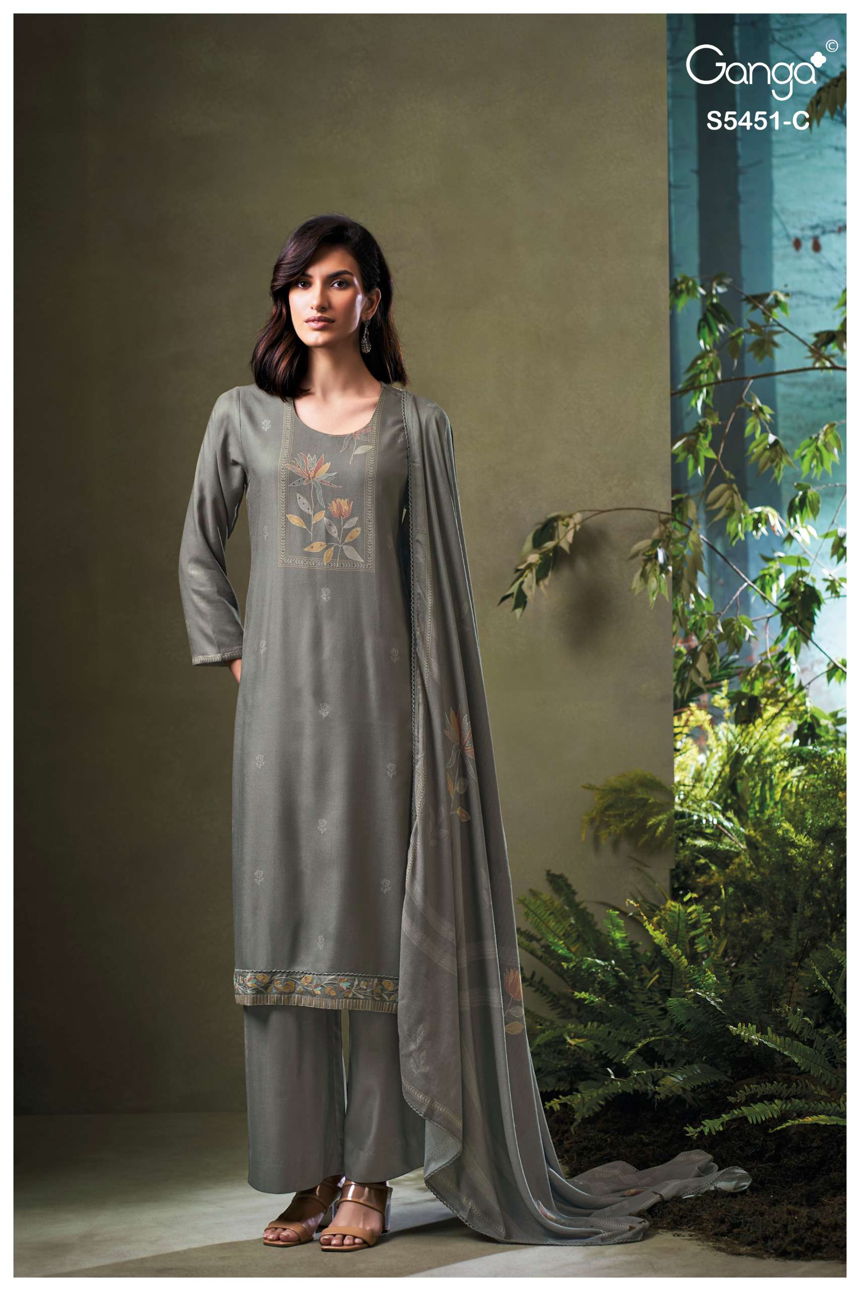 GANGA NASREEN 5451 WOOL PASHMINA PRINTED WITH DESIGNER WORK SUIT 