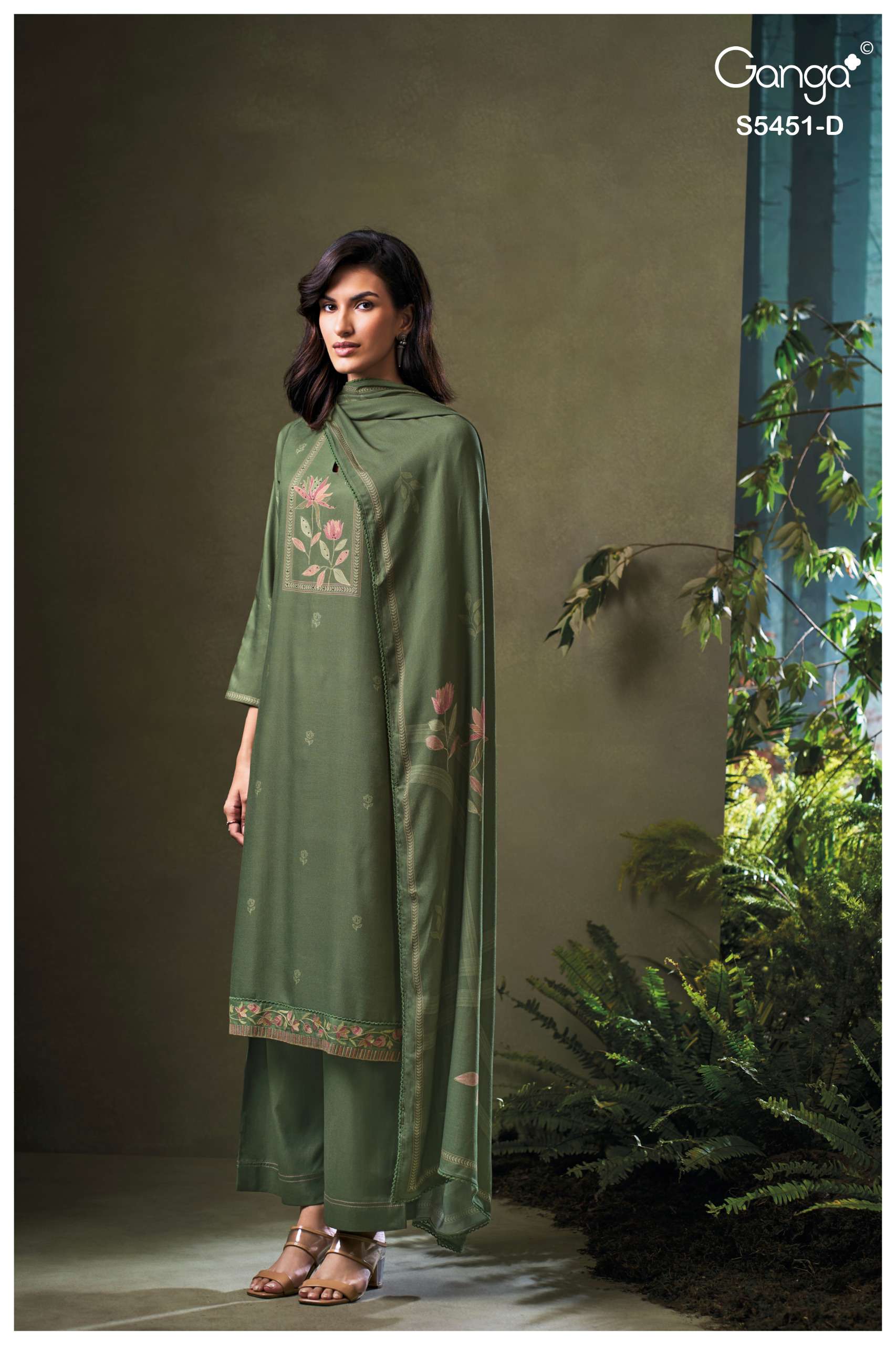 GANGA NASREEN 5451 WOOL PASHMINA PRINTED WITH DESIGNER WORK SUIT 