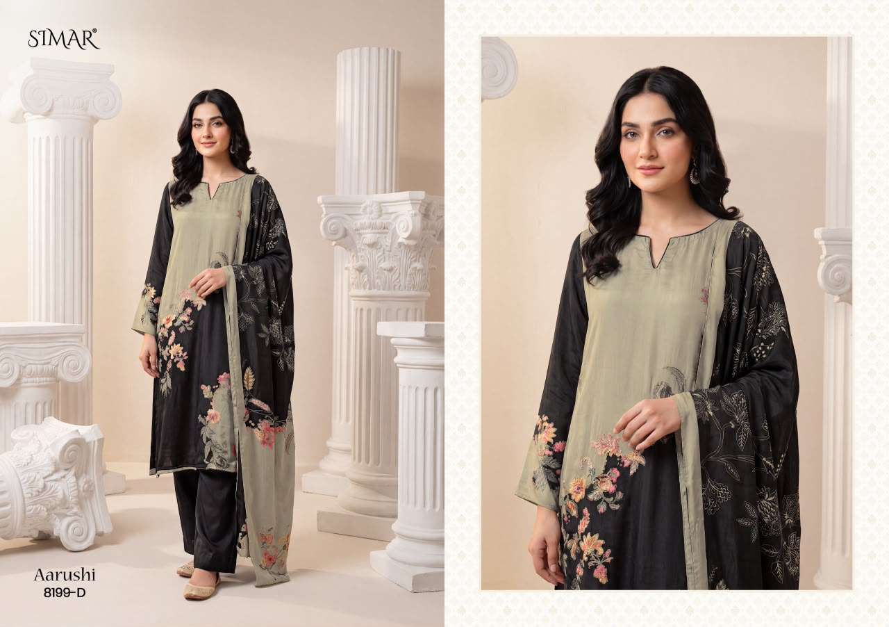 GLOSSY SIMAR AARUSHI PASHMINA DIGITAL PRINT WITH HAND WORK SUIT