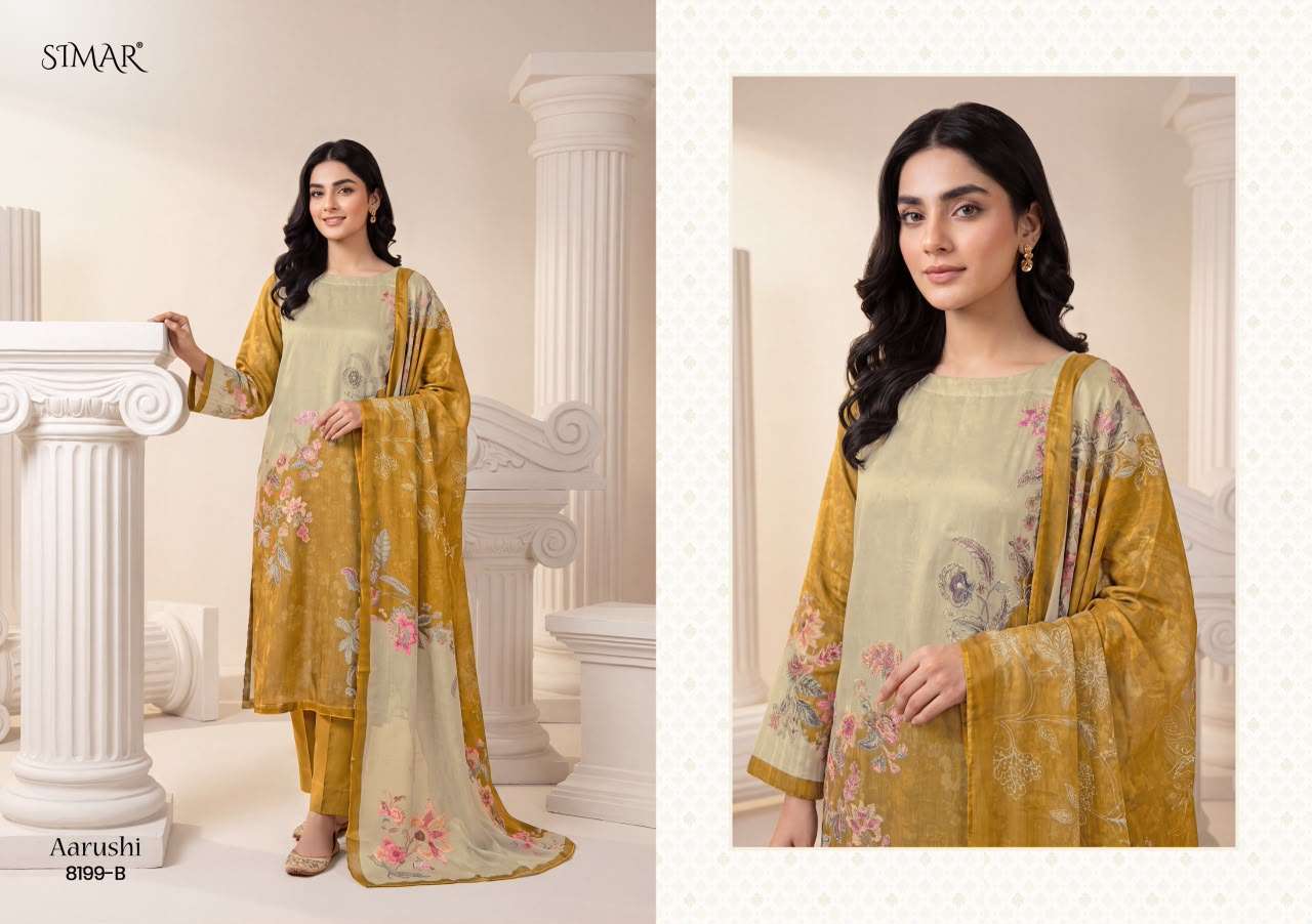 GLOSSY SIMAR AARUSHI PASHMINA DIGITAL PRINT WITH HAND WORK SUIT
