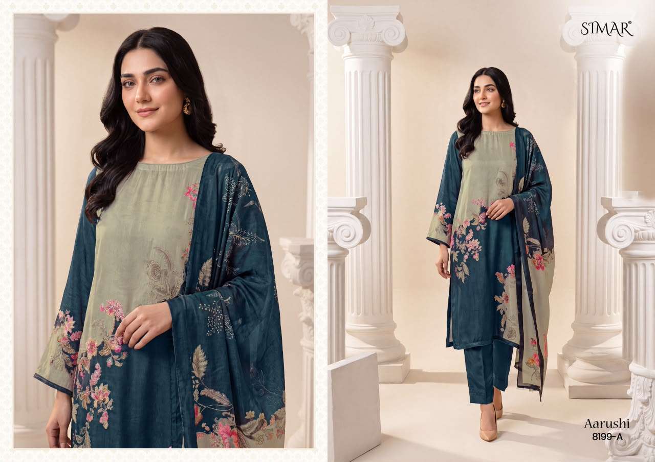 GLOSSY SIMAR AARUSHI PASHMINA DIGITAL PRINT WITH HAND WORK SUIT