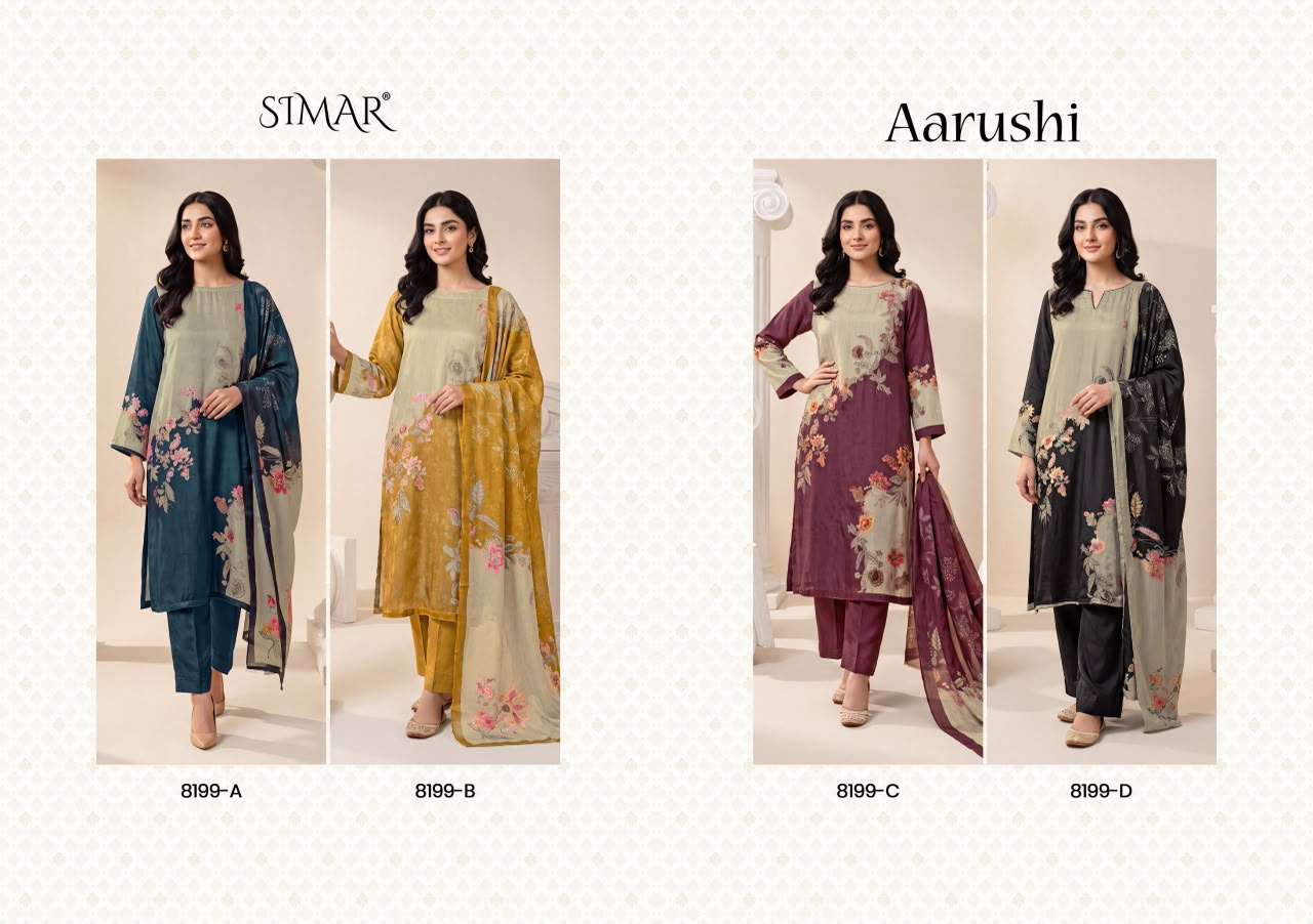 GLOSSY SIMAR AARUSHI PASHMINA DIGITAL PRINT WITH HAND WORK SUIT