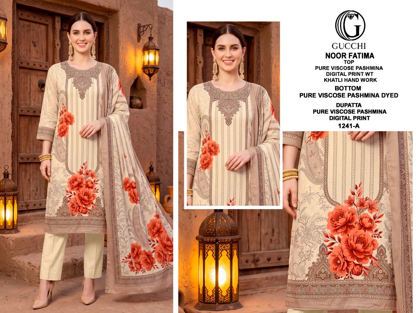 GUCCHI NOOR FATIMA 1241 PASHMINA DIGITAL PRINT WITH FANCY WORK SUIT 