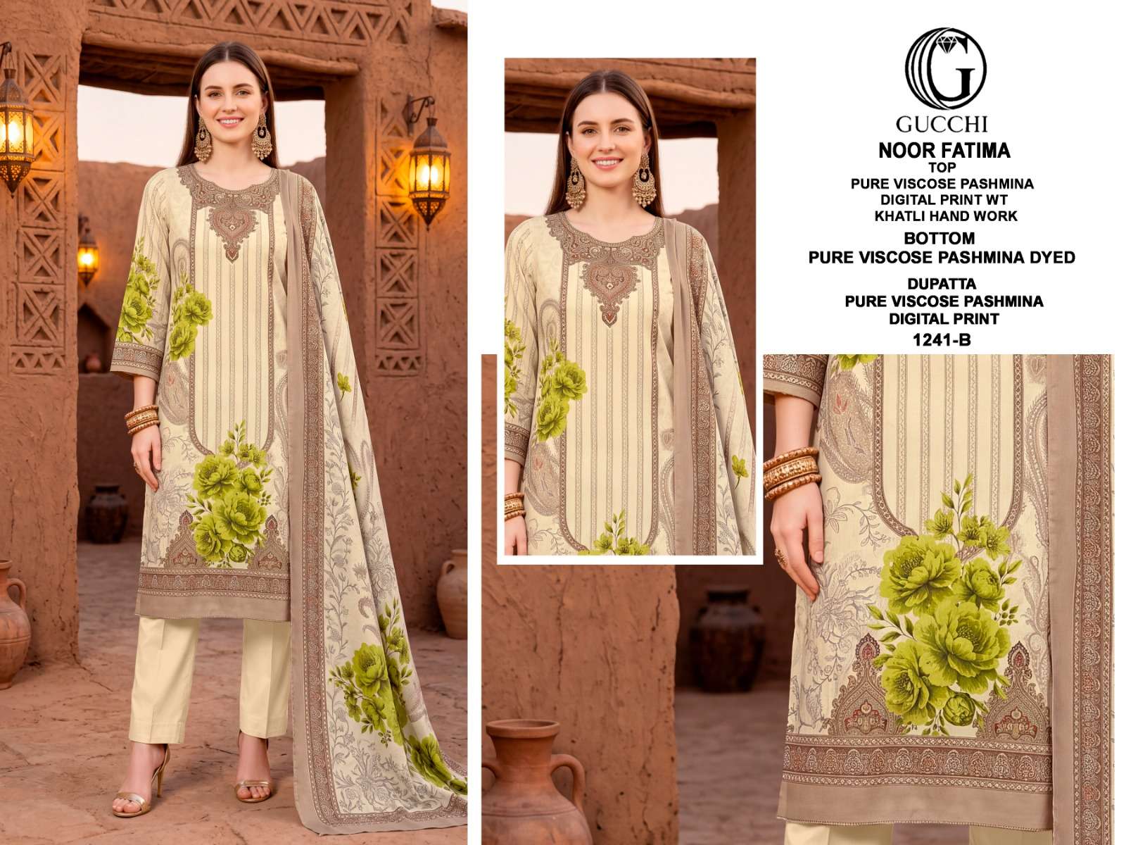 GUCCHI NOOR FATIMA 1241 PASHMINA DIGITAL PRINT WITH FANCY WORK SUIT 