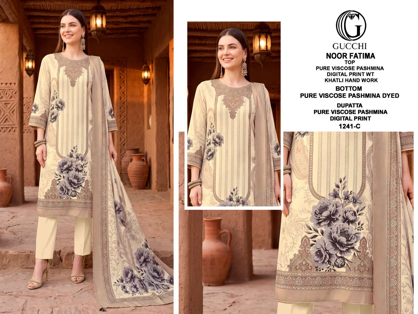 GUCCHI NOOR FATIMA 1241 PASHMINA DIGITAL PRINT WITH FANCY WORK SUIT 