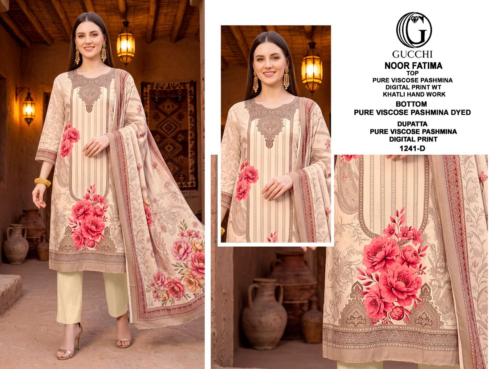 GUCCHI NOOR FATIMA 1241 PASHMINA DIGITAL PRINT WITH FANCY WORK SUIT 