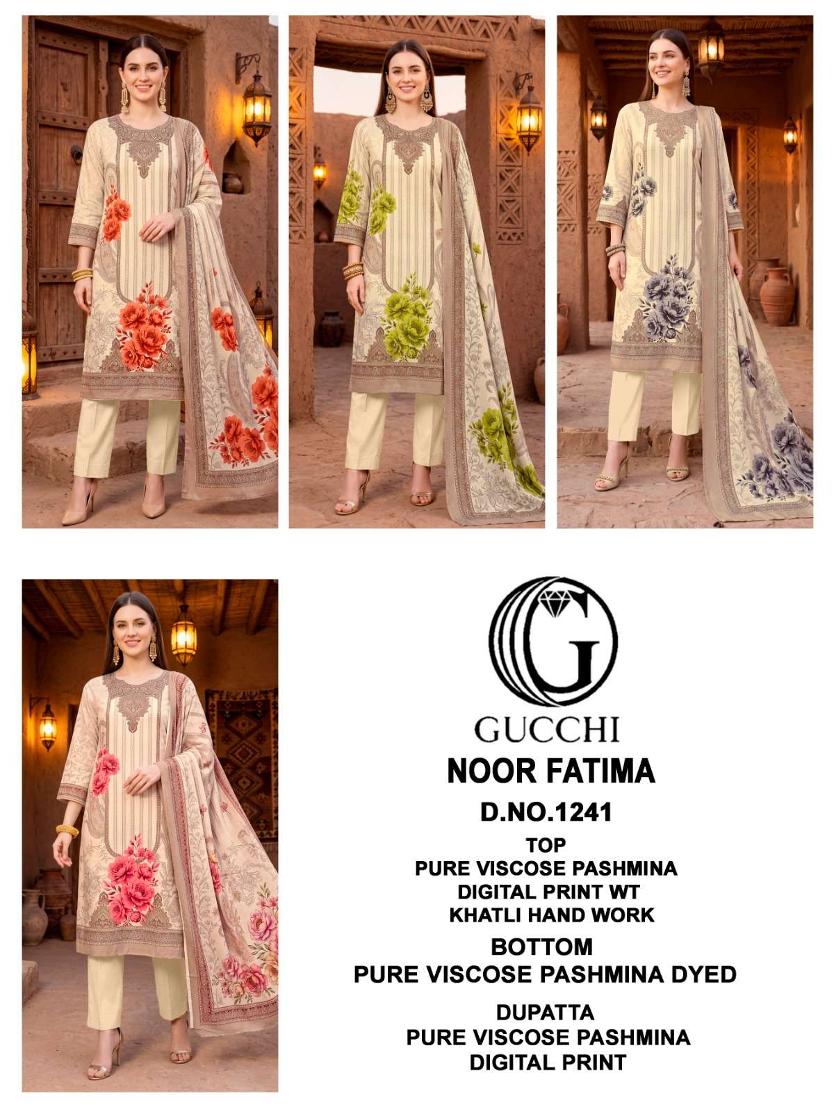 GUCCHI NOOR FATIMA 1241 PASHMINA DIGITAL PRINT WITH FANCY WORK SUIT 