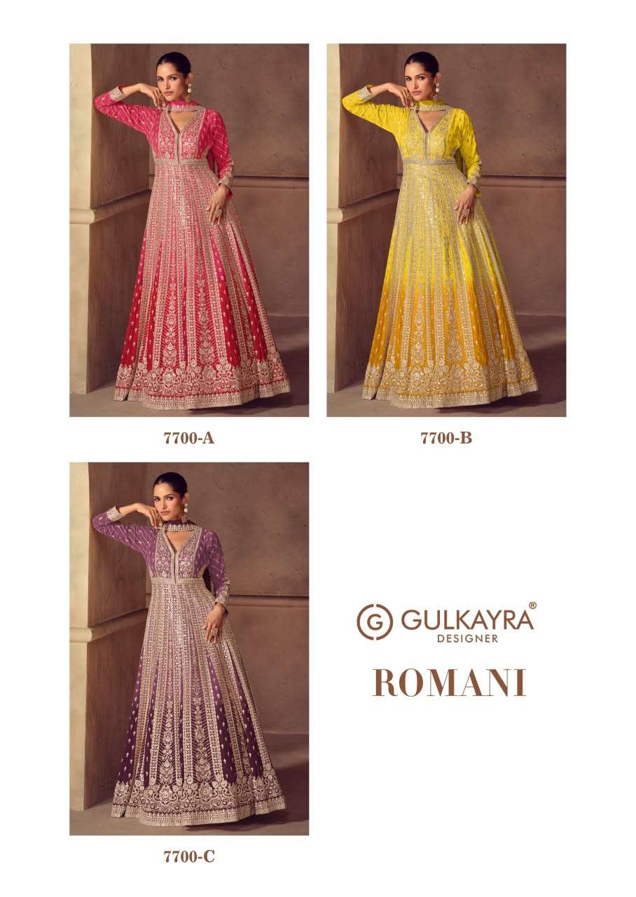 GULKAYRA DESIGNER ROMANI SHADED FABRIC HEAVY DESIGNER WEDDING WEAR GOWN DRESS 