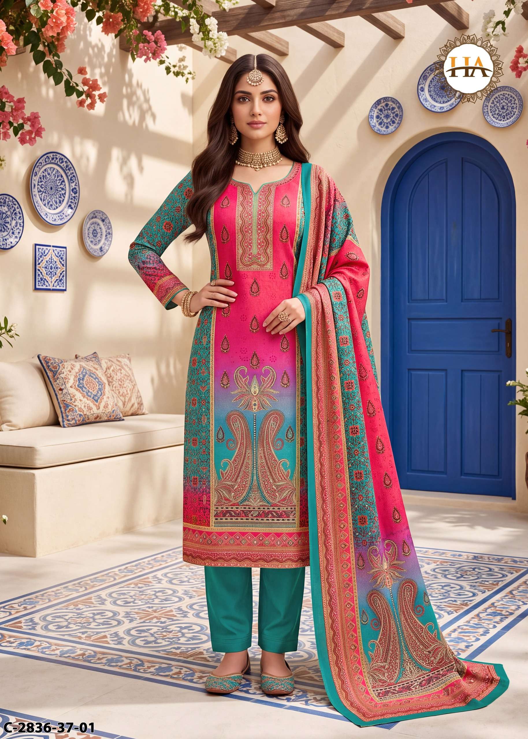 HARSHIT FASHION HUB SADA BAHAAR PASHMINA DIGITAL PRINT WITH FANCY WORK SUIT