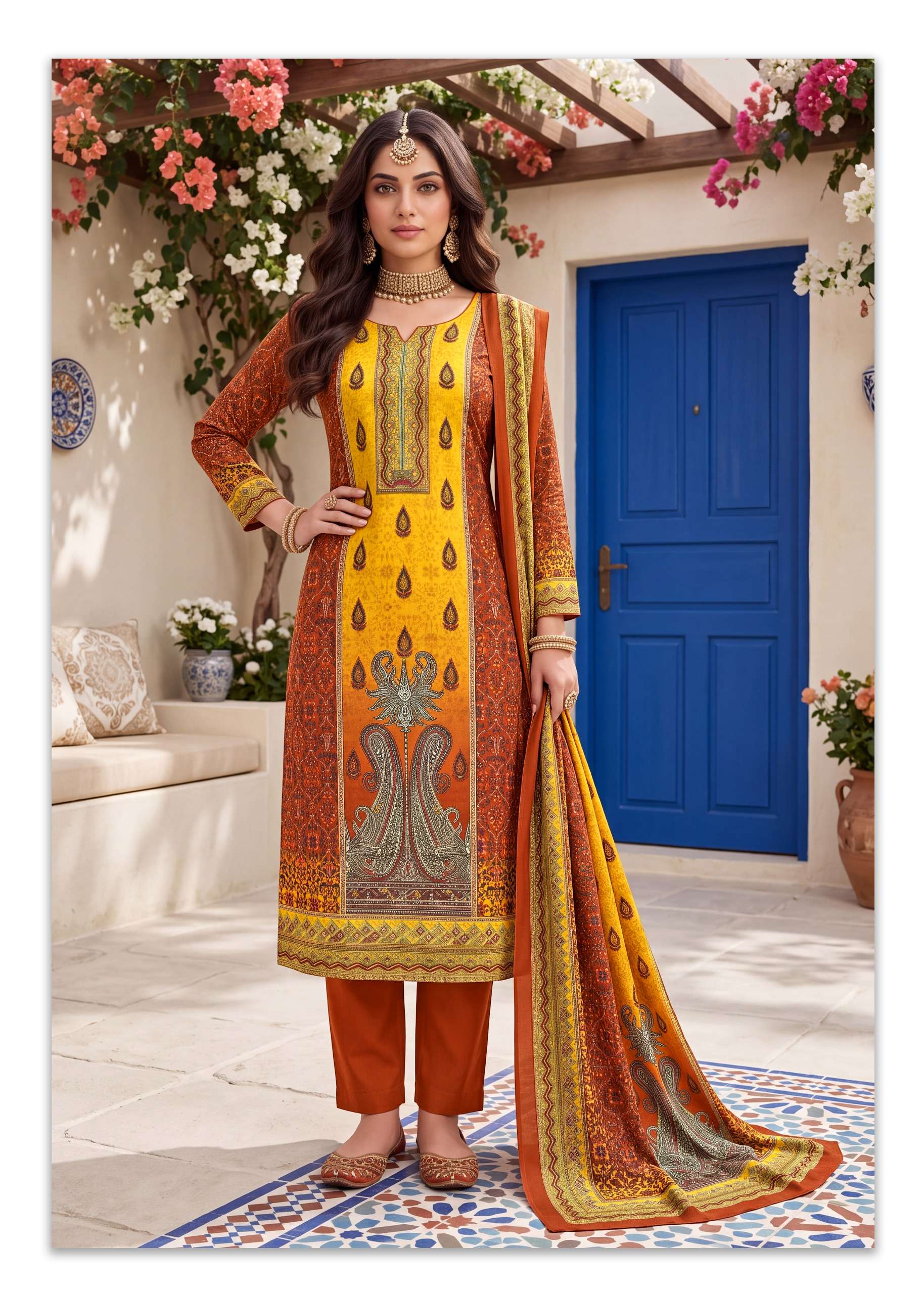 HARSHIT FASHION HUB SADA BAHAAR PASHMINA DIGITAL PRINT WITH FANCY WORK SUIT
