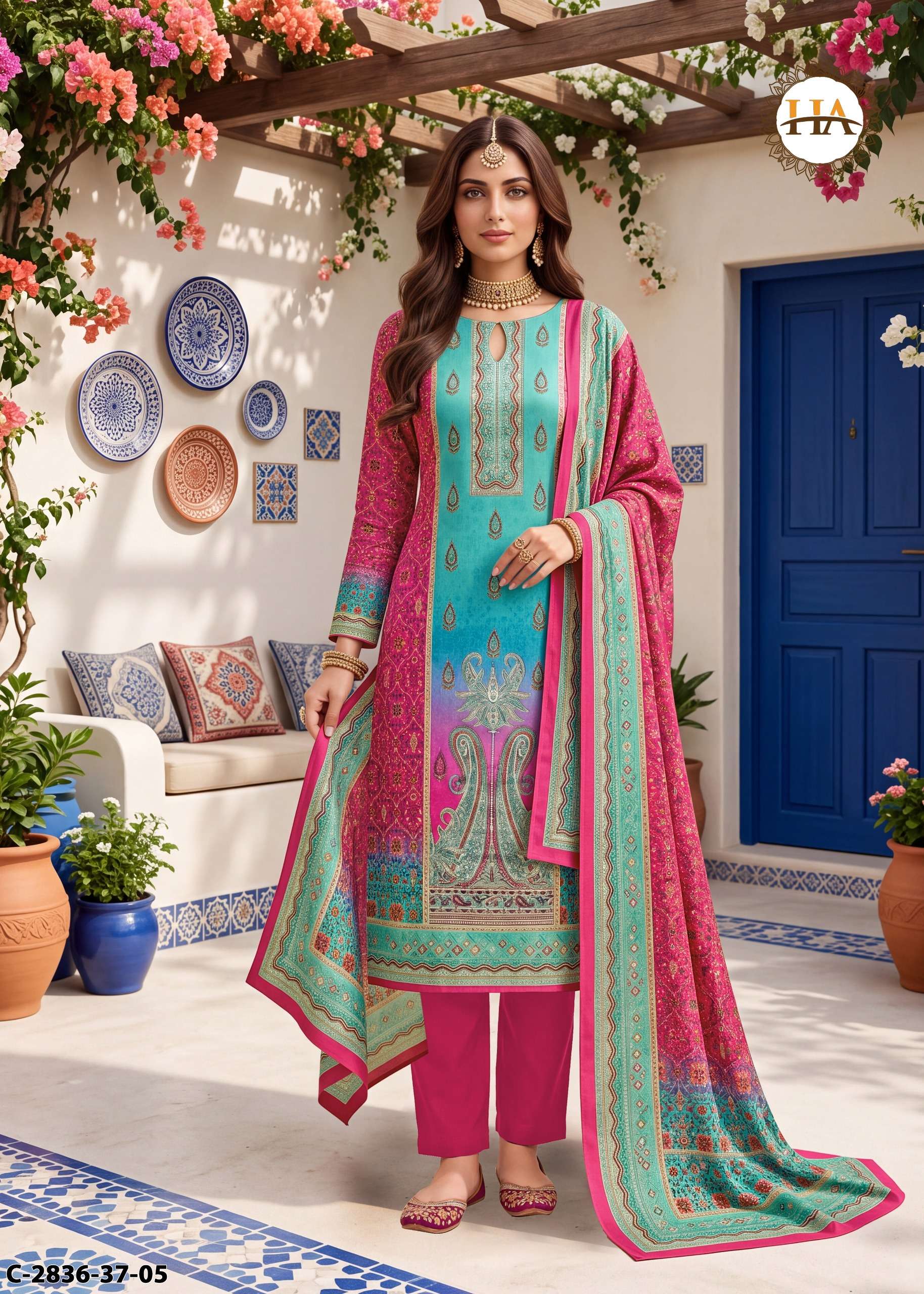 HARSHIT FASHION HUB SADA BAHAAR PASHMINA DIGITAL PRINT WITH FANCY WORK SUIT