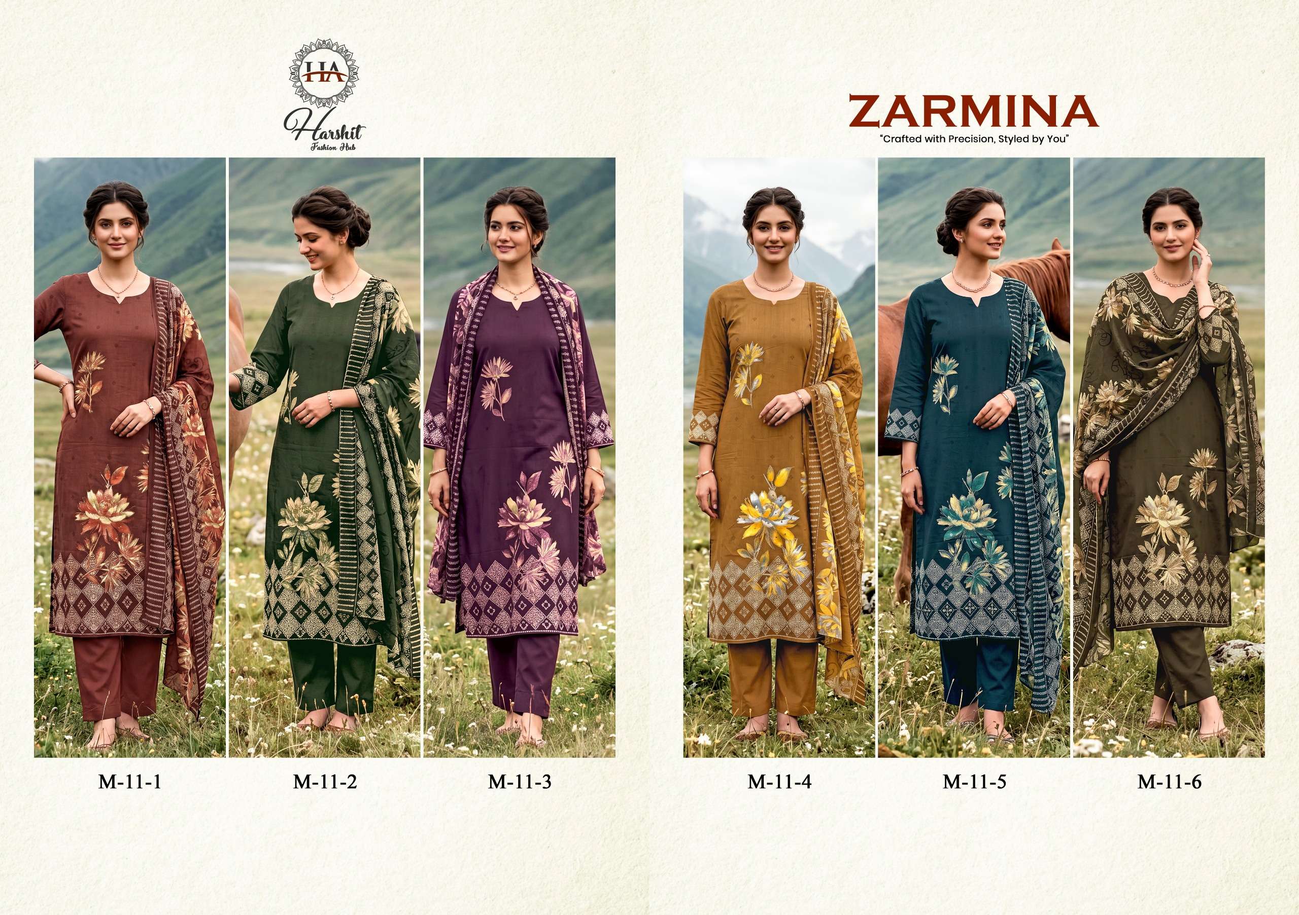 HARSHIT FASHION HUB ZARMINA JAM COTTON PRINT WITH FANCY WORK SUIT