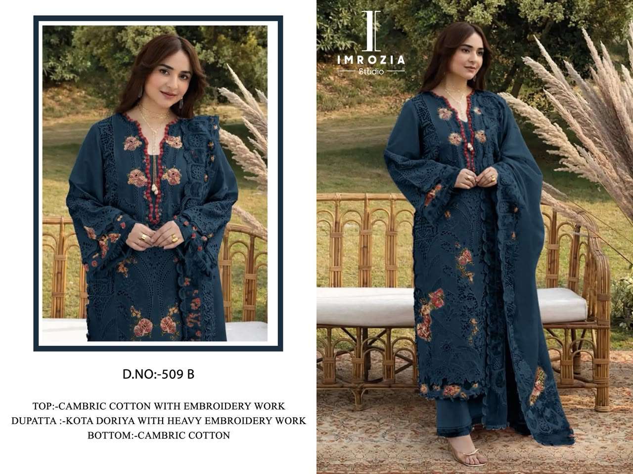 IMROZIA STUDIO D NO 509  COTTON WITH EMBROIDERY WORKS PAKISTANI SUIT
