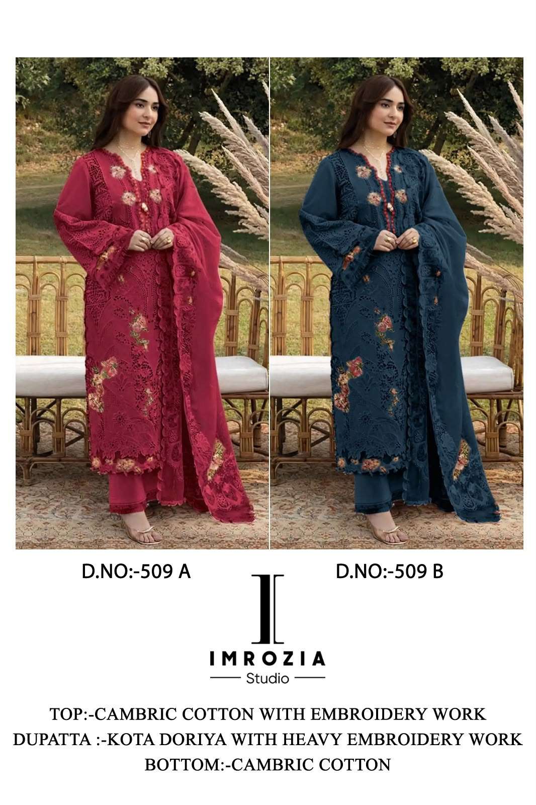IMROZIA STUDIO D NO 509  COTTON WITH EMBROIDERY WORKS PAKISTANI SUIT