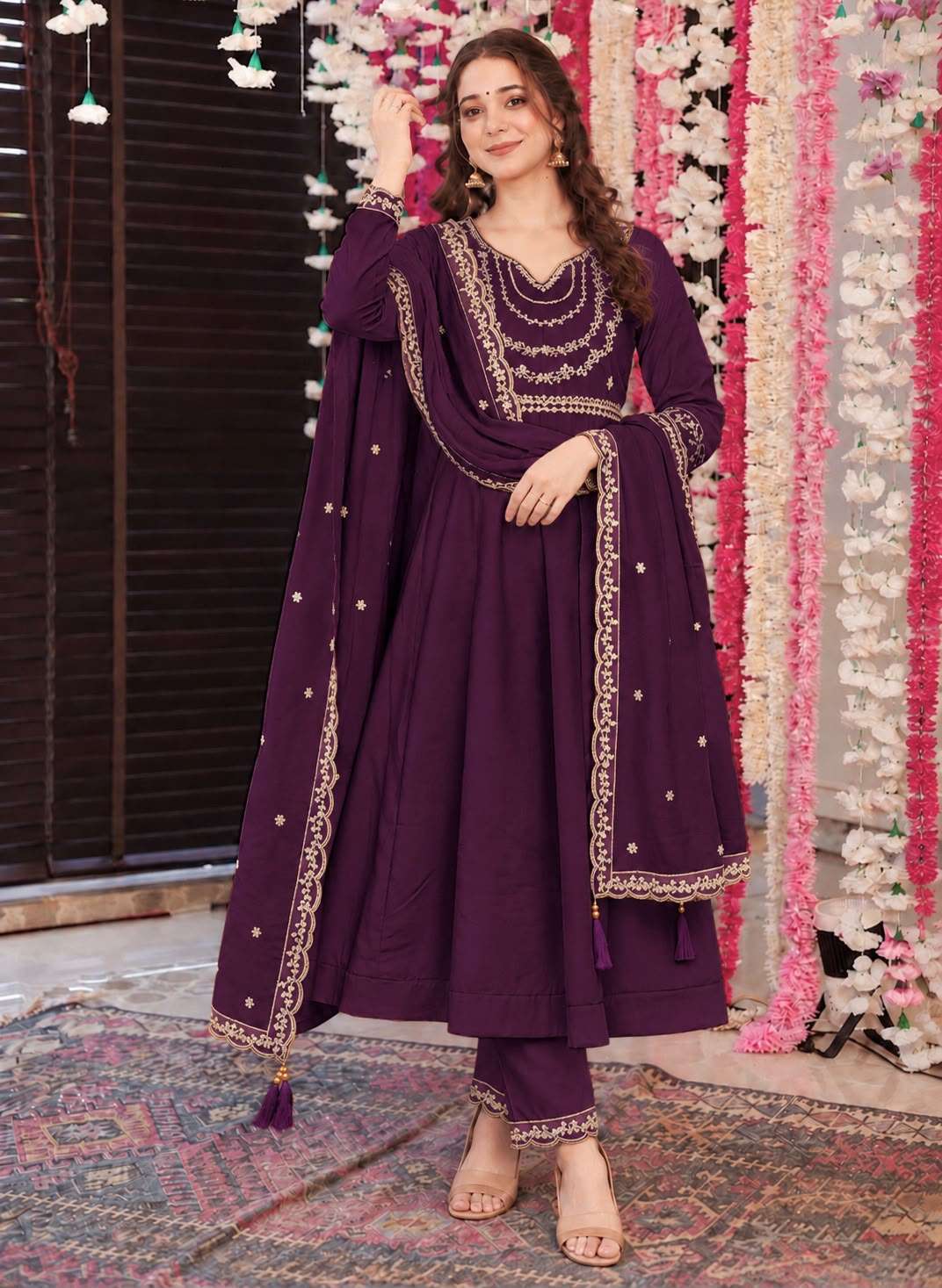 INLI ANAYA SILK DESIGNER WORK ANARKALI GOWN STYLE TOP PANT WITH DUPATTA SET 