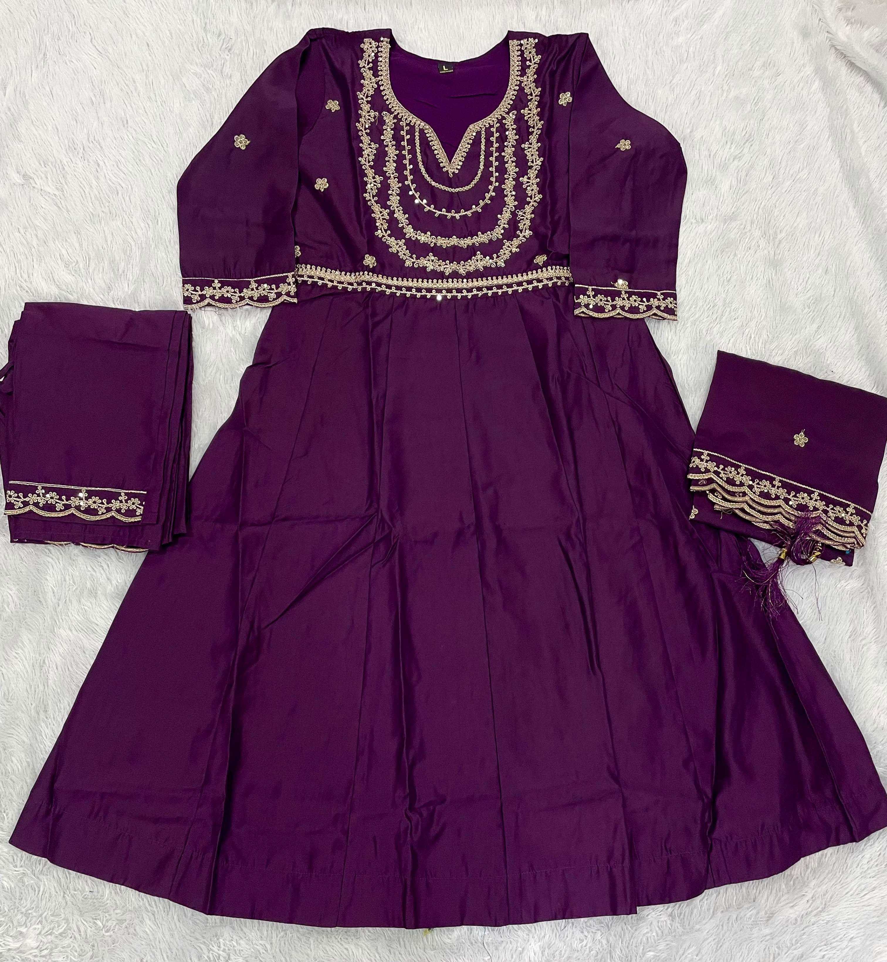 INLI ANAYA SILK DESIGNER WORK ANARKALI GOWN STYLE TOP PANT WITH DUPATTA SET 