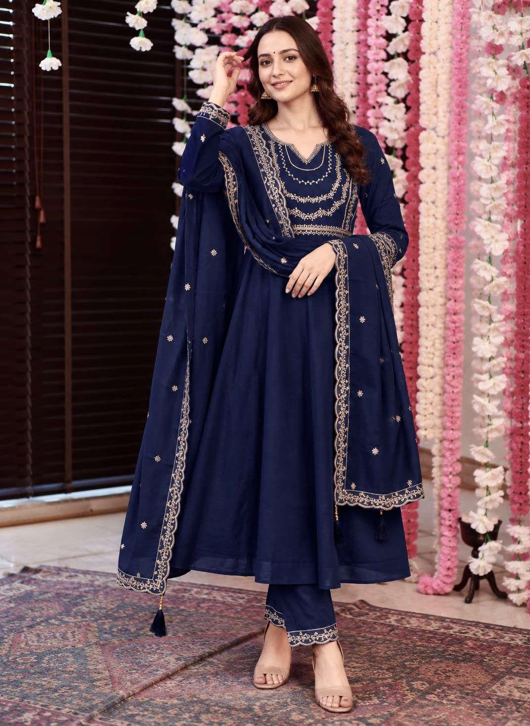 INLI ANAYA SILK DESIGNER WORK ANARKALI GOWN STYLE TOP PANT WITH DUPATTA SET 