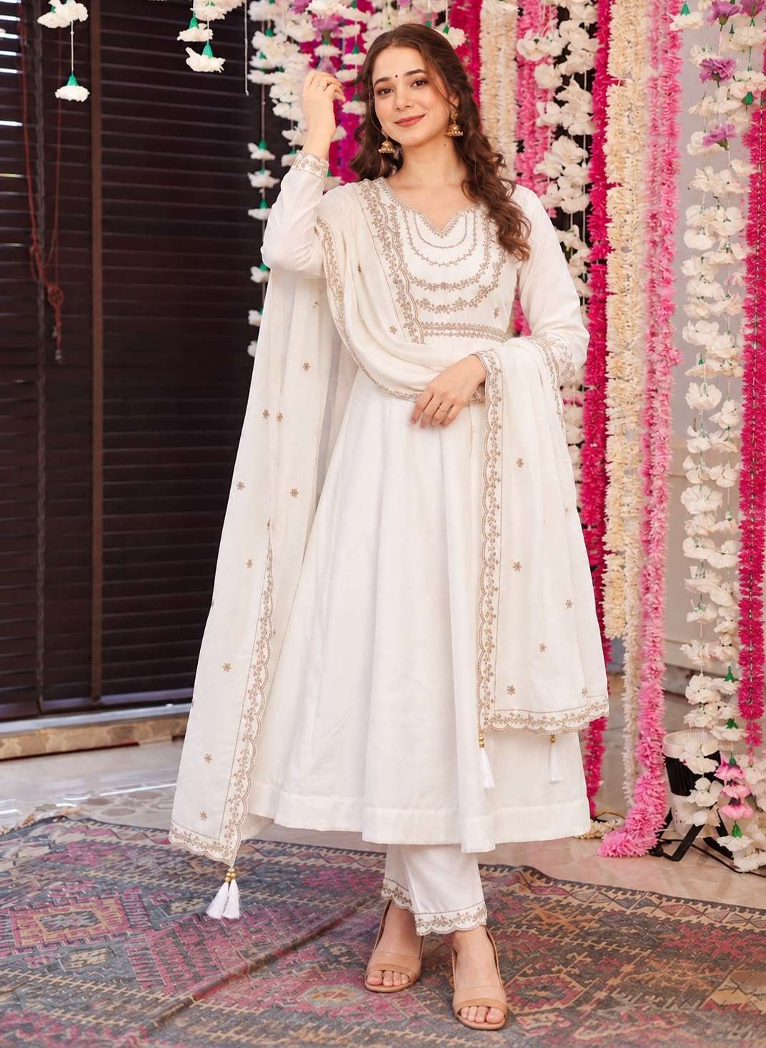 INLI ANAYA SILK DESIGNER WORK ANARKALI GOWN STYLE TOP PANT WITH DUPATTA SET 