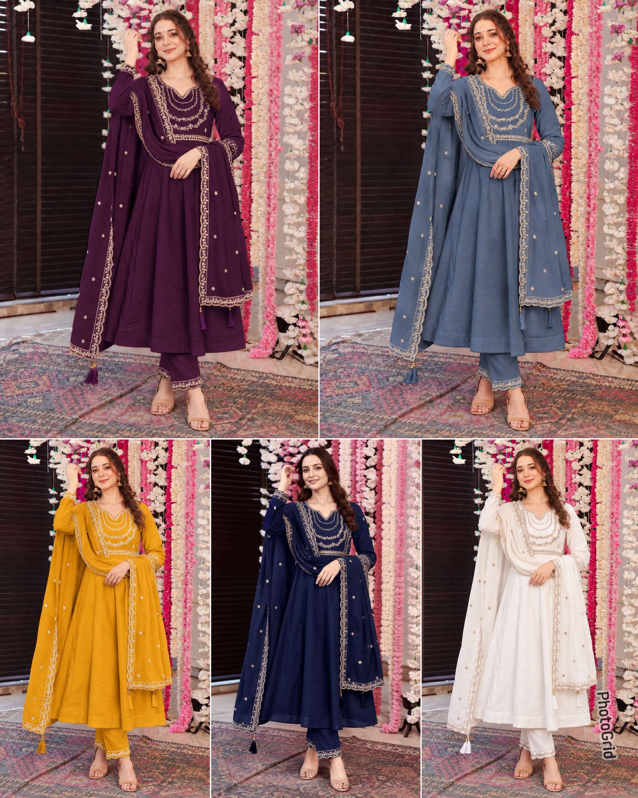 INLI ANAYA SILK DESIGNER WORK ANARKALI GOWN STYLE TOP PANT WITH DUPATTA SET 