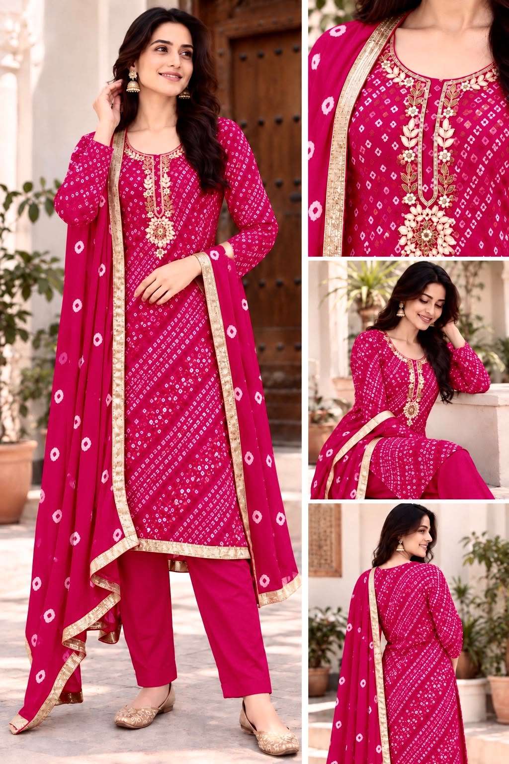 INLI BANDHEJ COLLECTION RAYON PRINT WITH FANCY WORK LADIES KURTI BOTTOM AND DUPATTA SET 