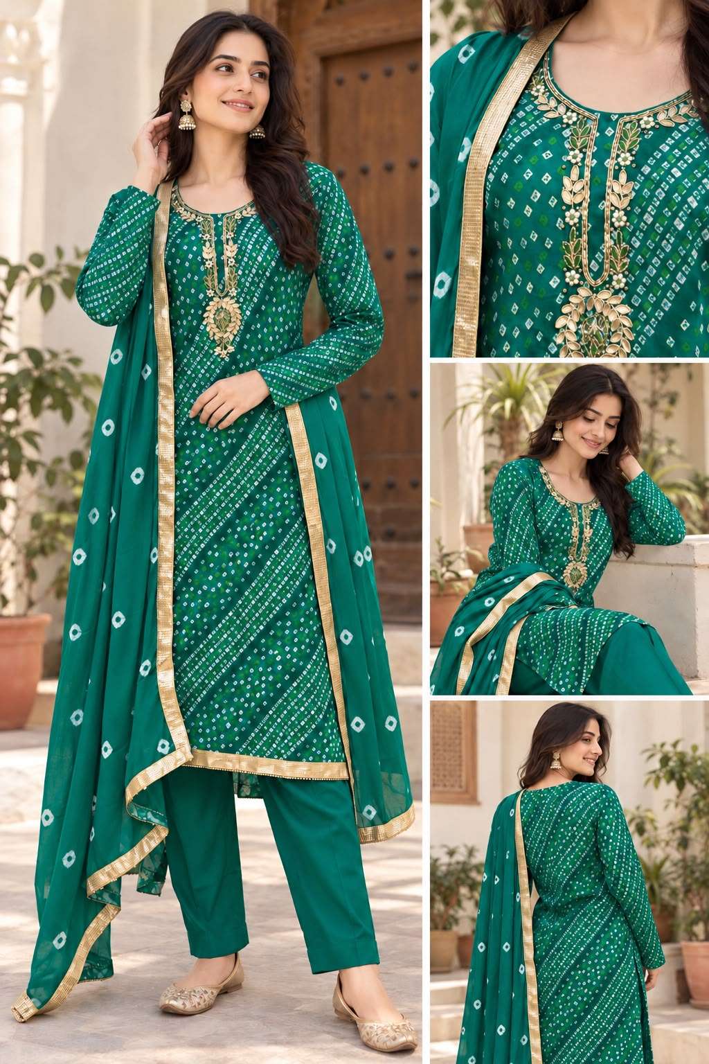 INLI BANDHEJ COLLECTION RAYON PRINT WITH FANCY WORK LADIES KURTI BOTTOM AND DUPATTA SET 