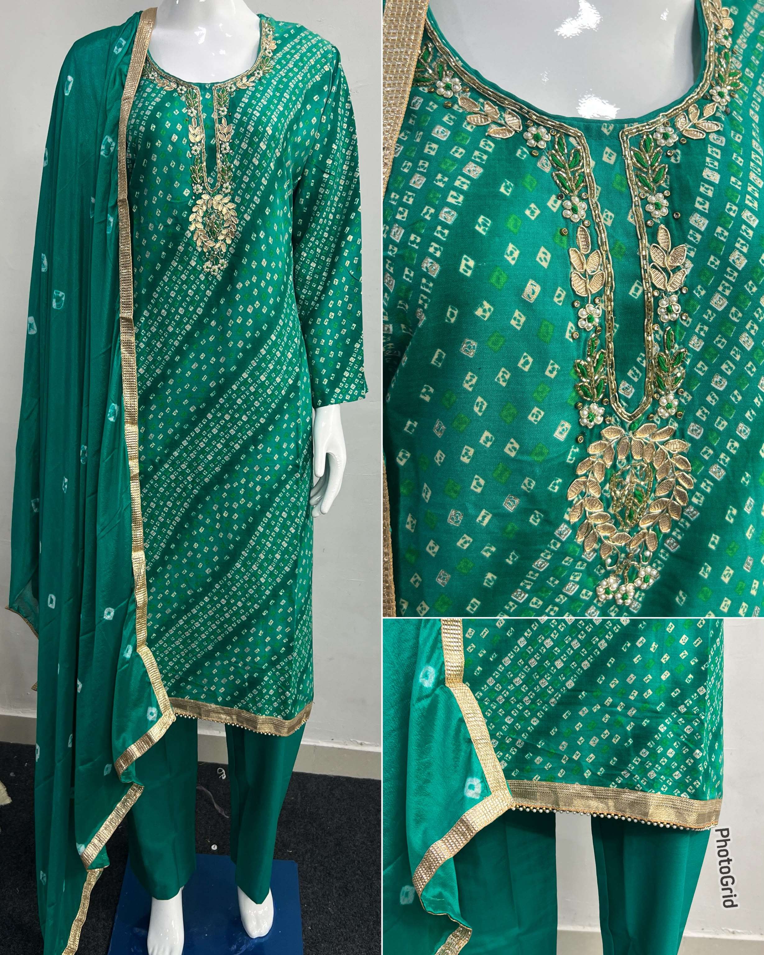 INLI BANDHEJ COLLECTION RAYON PRINT WITH FANCY WORK LADIES KURTI BOTTOM AND DUPATTA SET 