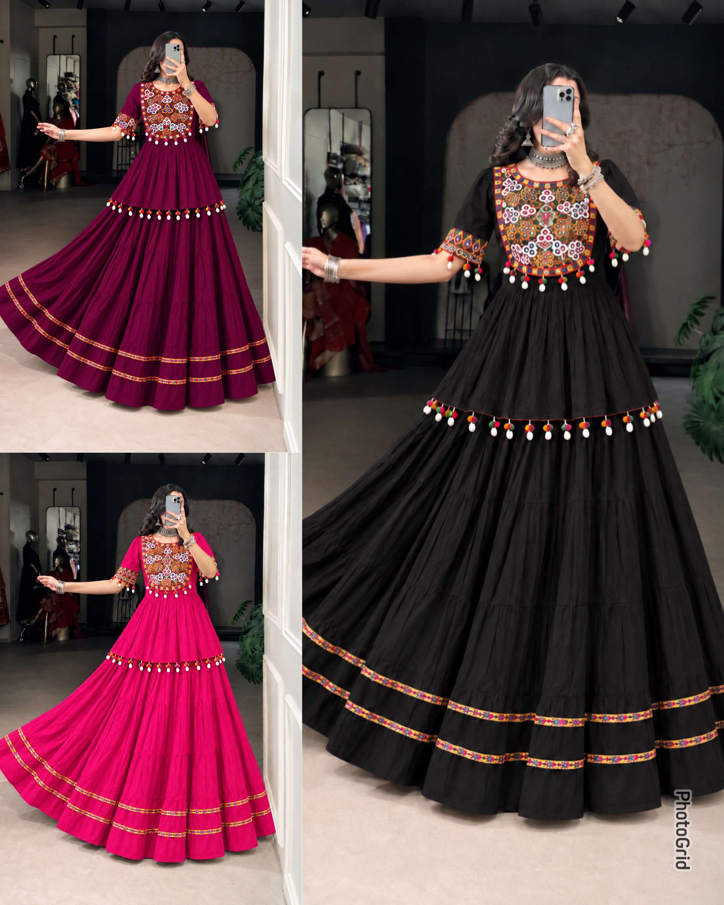INLI DHOLIDA PREMIUM COLLECTION RAYON GAMTHI DESIGNER WORK NAVRATRI WEAR TOP WITH SKIRT SET