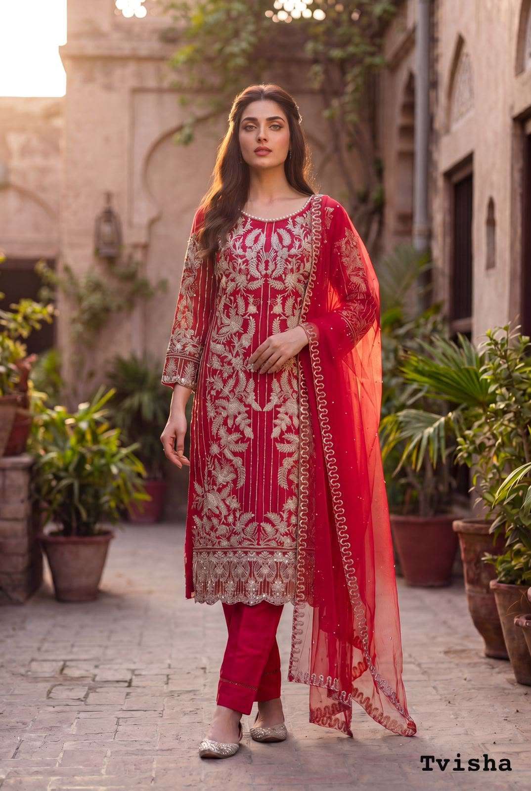 INLI TVISHA VOL 1 NET HEAVY EMBROIDERY DESIGNER FESTIVE WEAR SUIT 