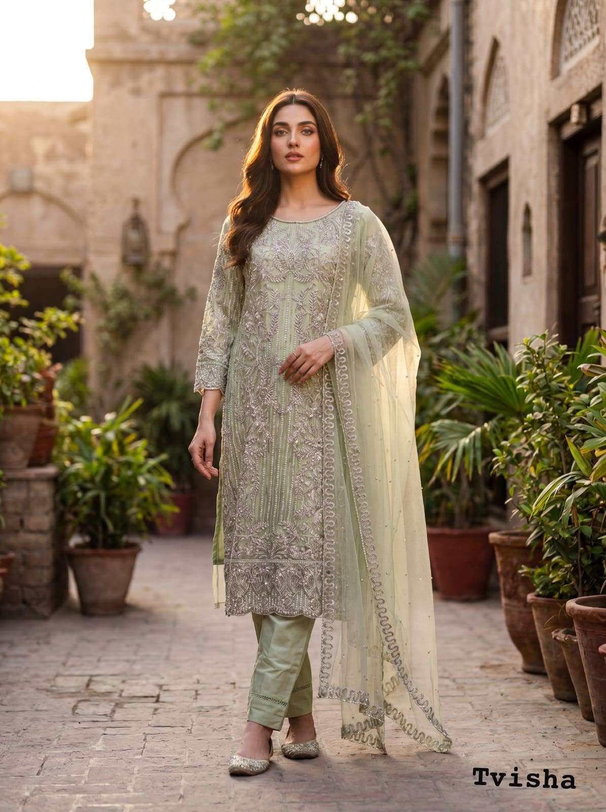 INLI TVISHA VOL 1 NET HEAVY EMBROIDERY DESIGNER FESTIVE WEAR SUIT 
