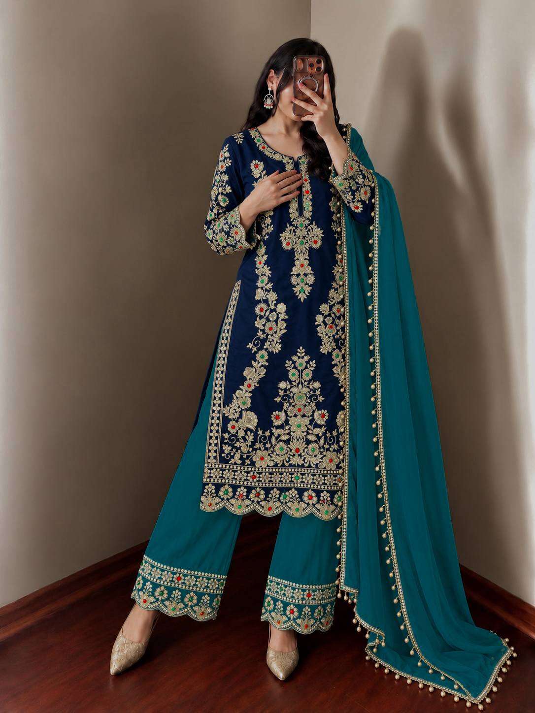 JD 659 CREPE SILK BEAUTIFUL KURTI PLAZZO WITH DUPATTA SET 