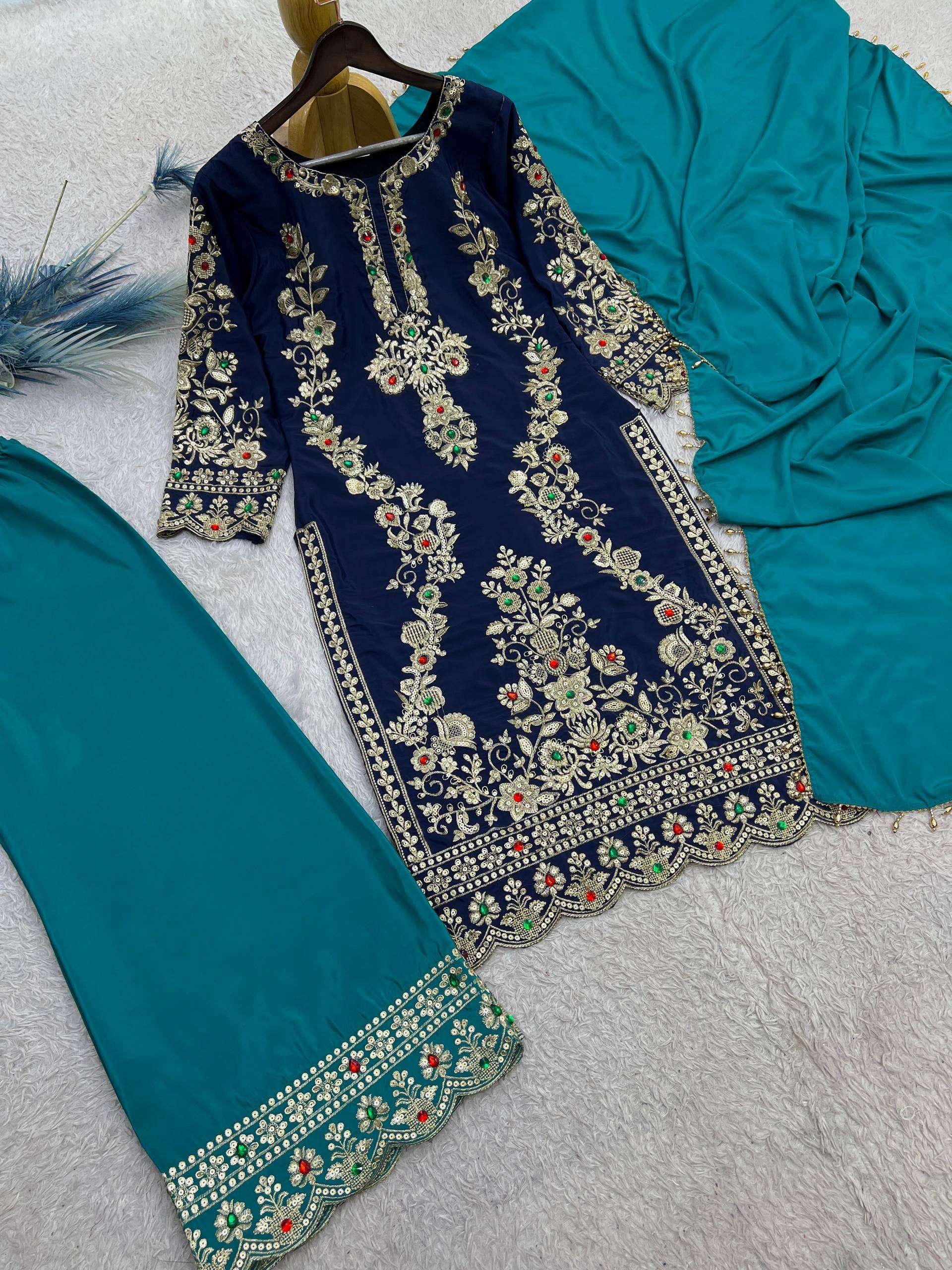 JD 659 CREPE SILK BEAUTIFUL KURTI PLAZZO WITH DUPATTA SET 