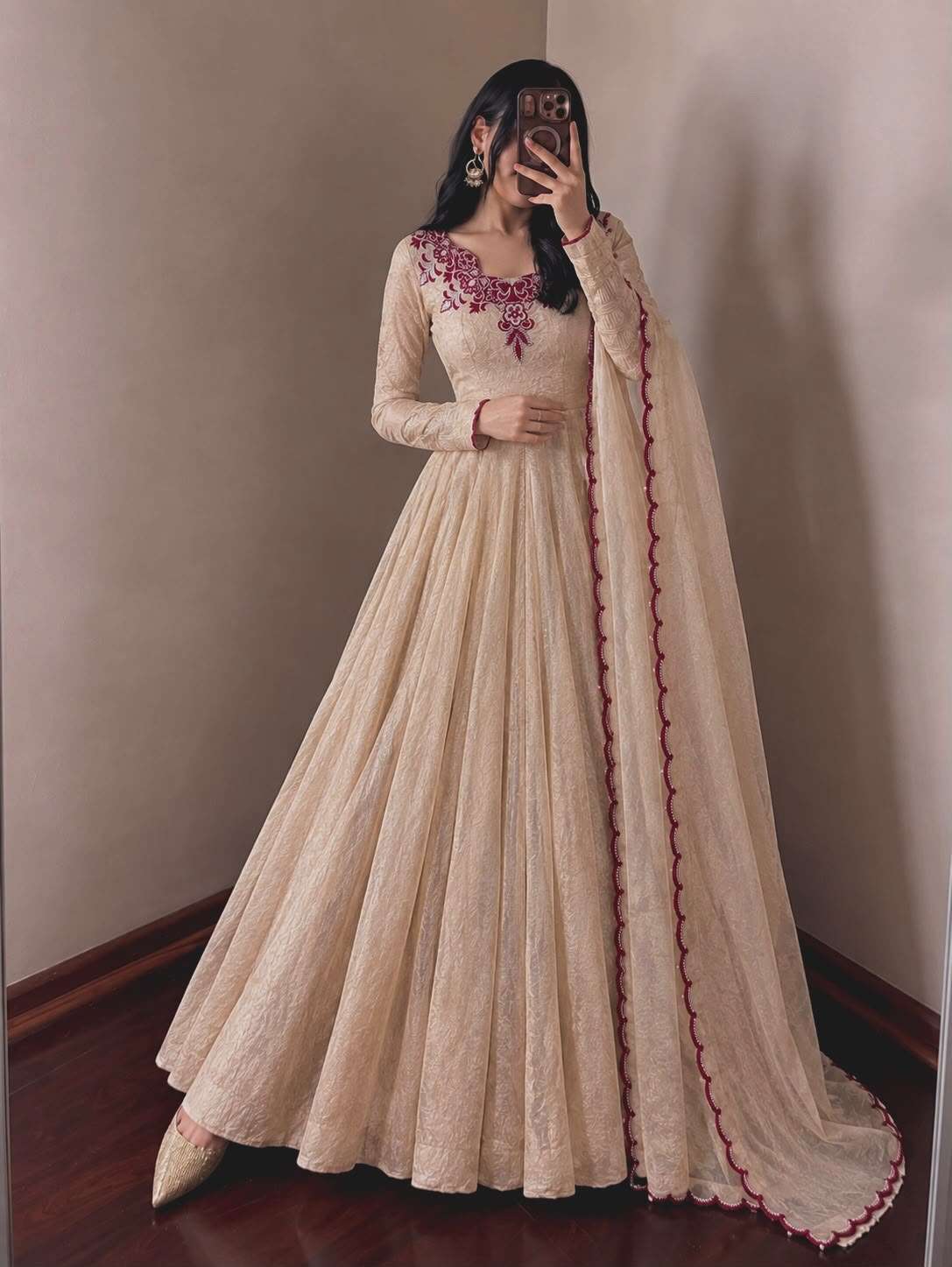 JF 058 CRUSH FABRIC BEAUTIFUL DESIGNER LOOK GOWN PANT WITH DUPATTA SET 