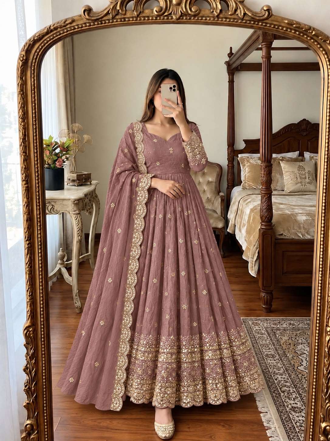 JF 059 CRUSH FABRIC HEAVY BEAUTIFUL DESIGNER LOOK PARTY WEAR ANARKALI GOWN STYLE DRESS 