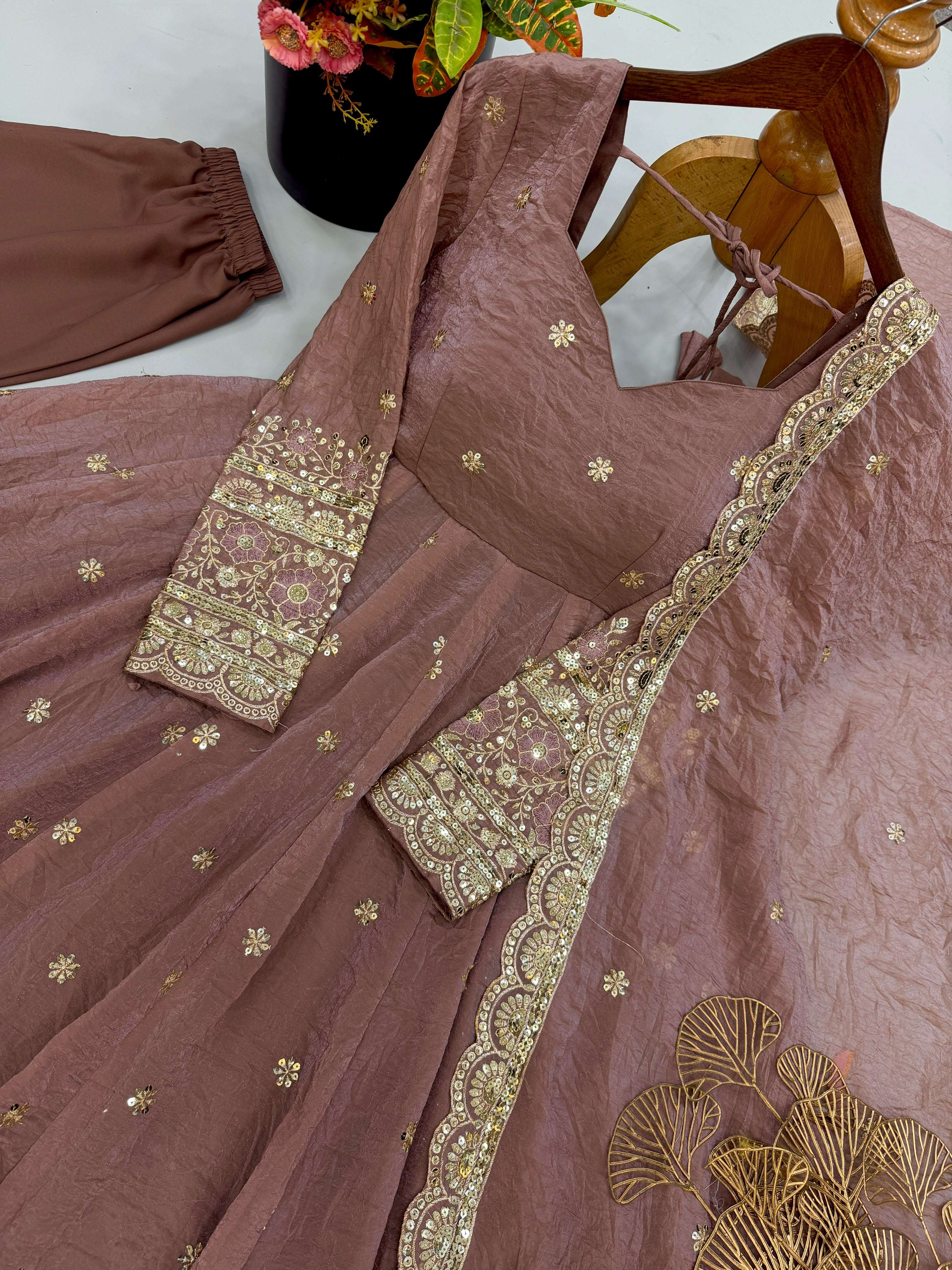 JF 059 CRUSH FABRIC HEAVY BEAUTIFUL DESIGNER LOOK PARTY WEAR ANARKALI GOWN STYLE DRESS 