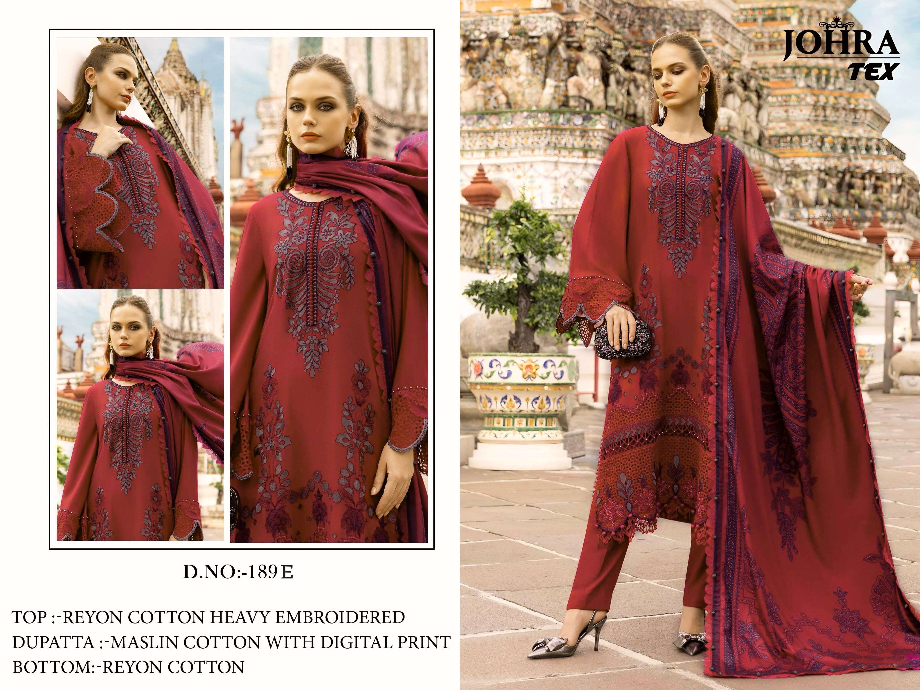 JOHRA TEX JT 189 EF COTTON WITH EMBROIDERED DESIGNER PAKISTANI SUIT