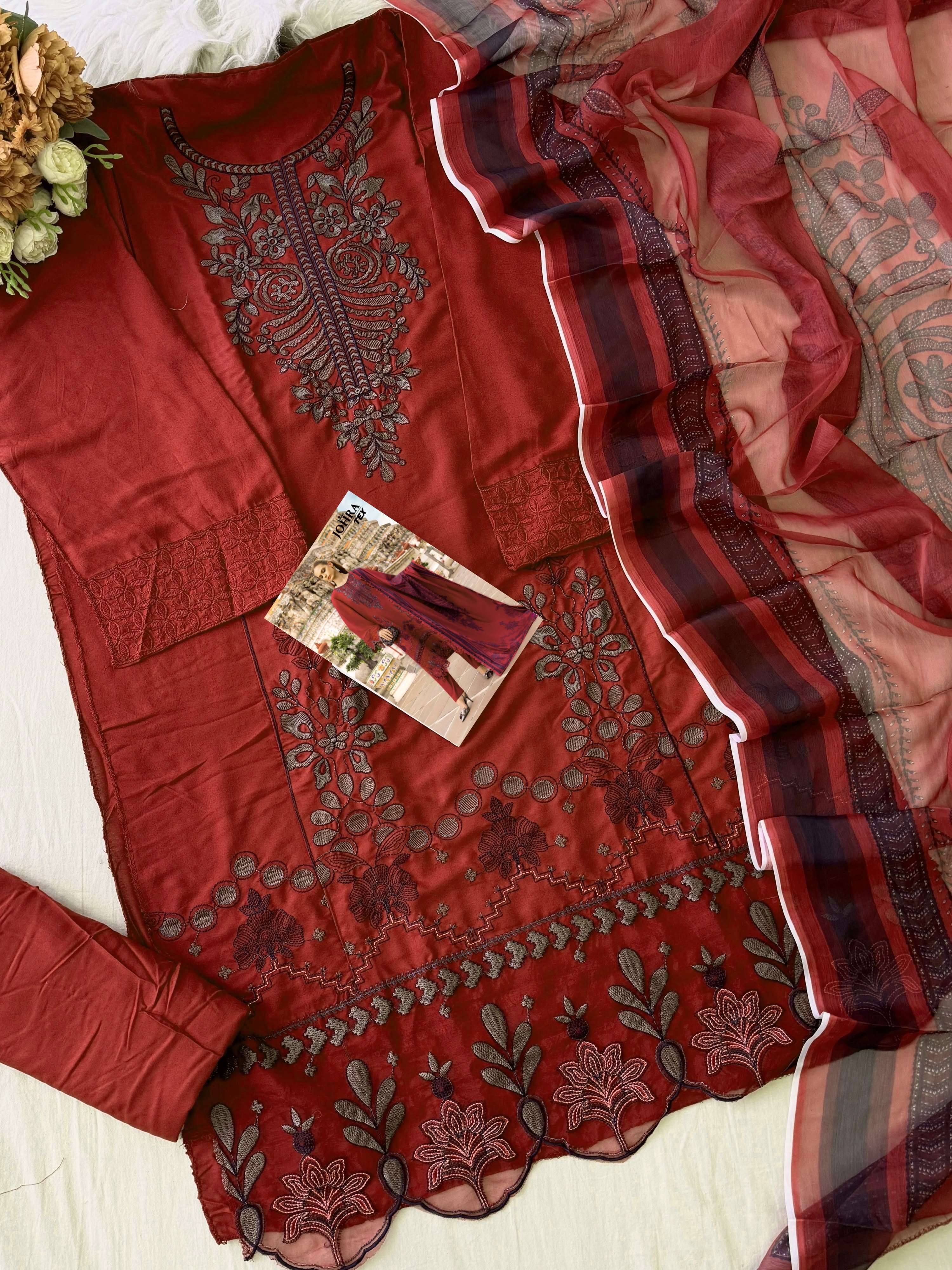 JOHRA TEX JT 189 EF COTTON WITH EMBROIDERED DESIGNER PAKISTANI SUIT
